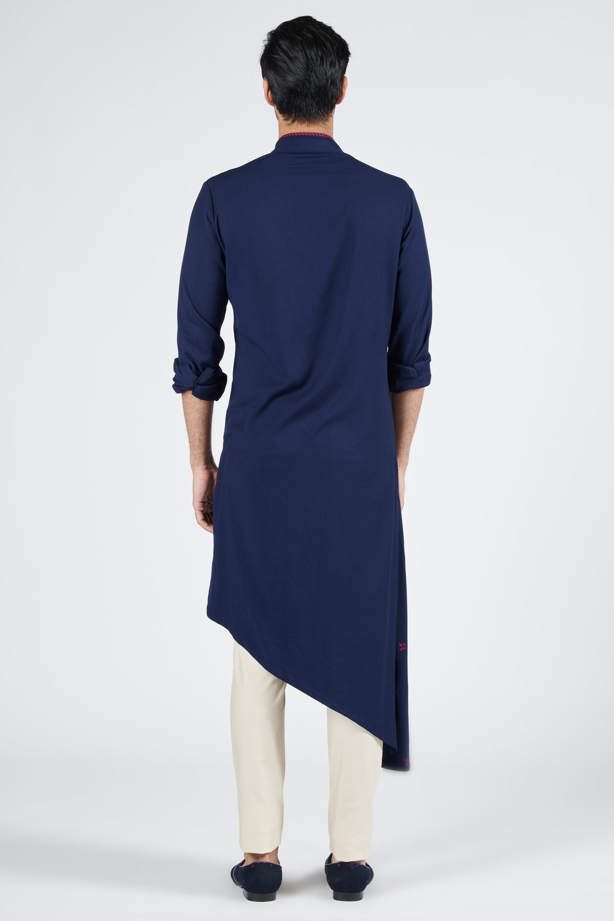 Navy Asymmetric Thread Work Kurta