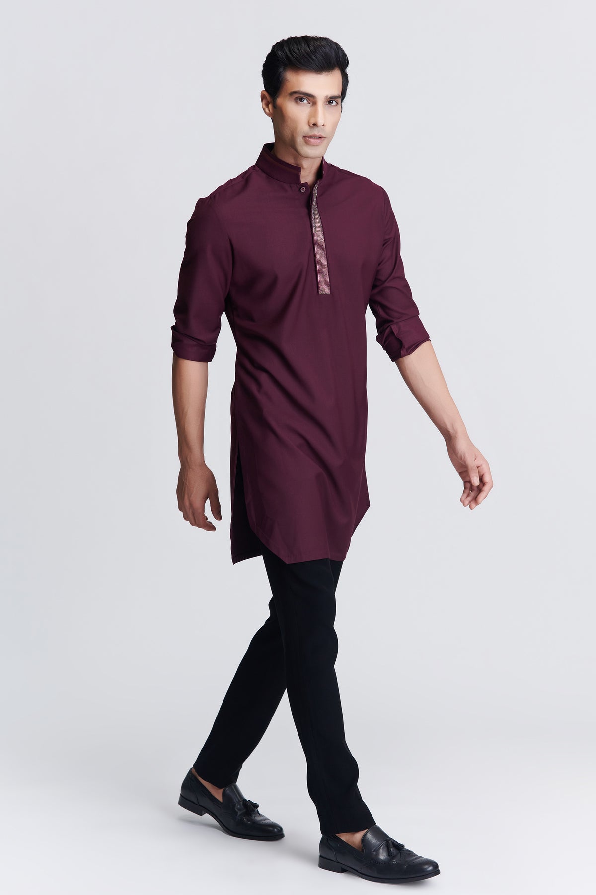 Plum Diamante Placket Kurta