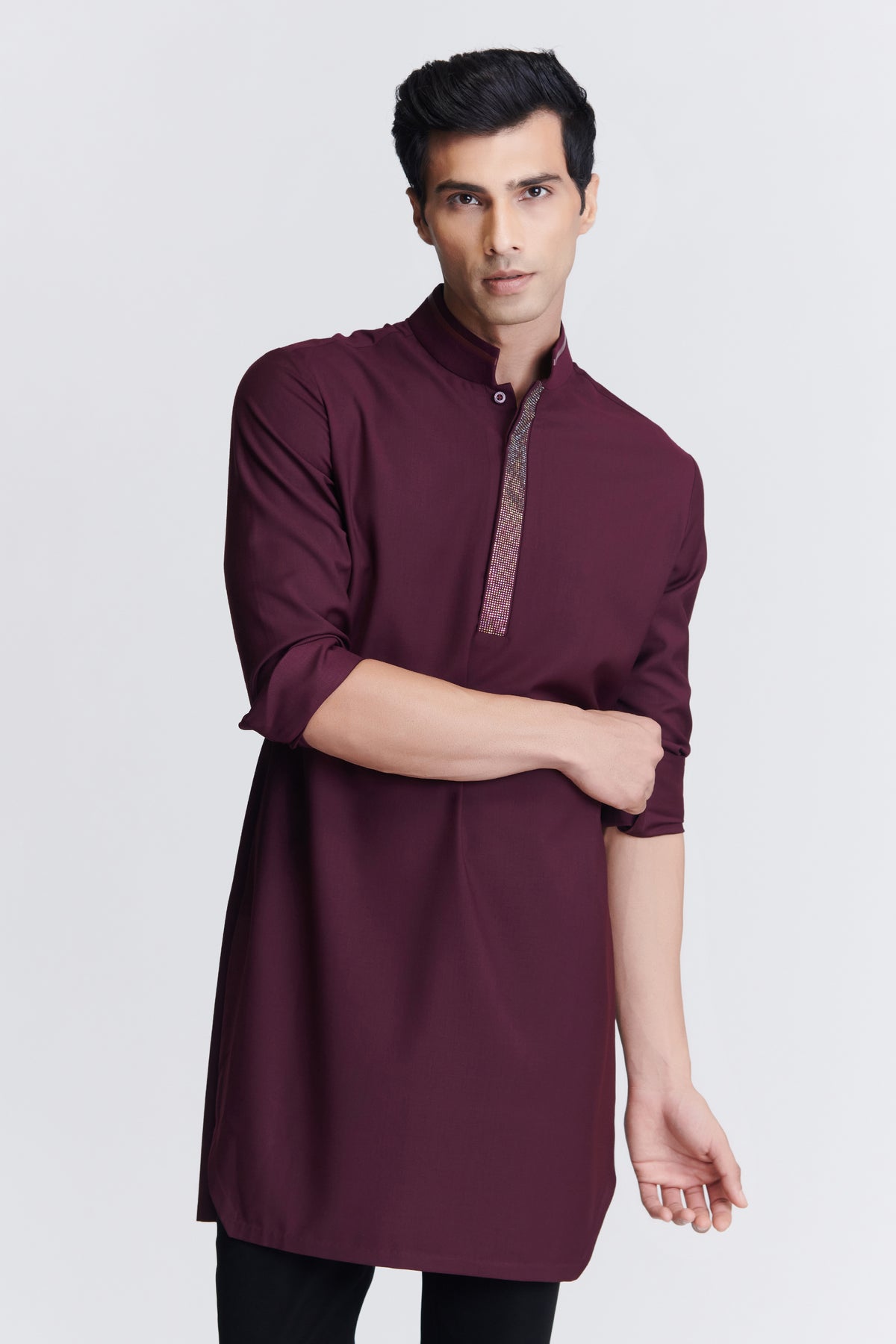 Plum Diamante Placket Kurta