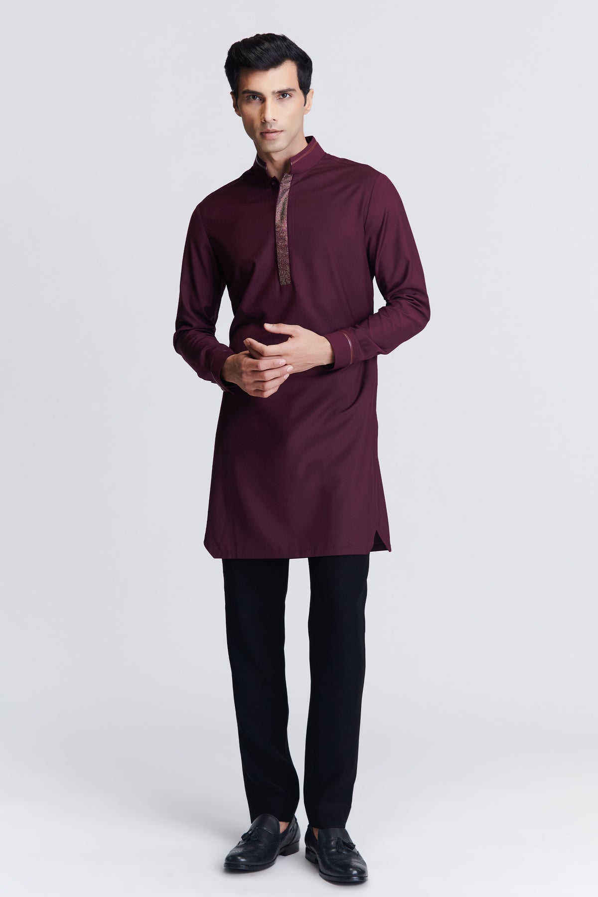 Plum Diamante Placket Kurta