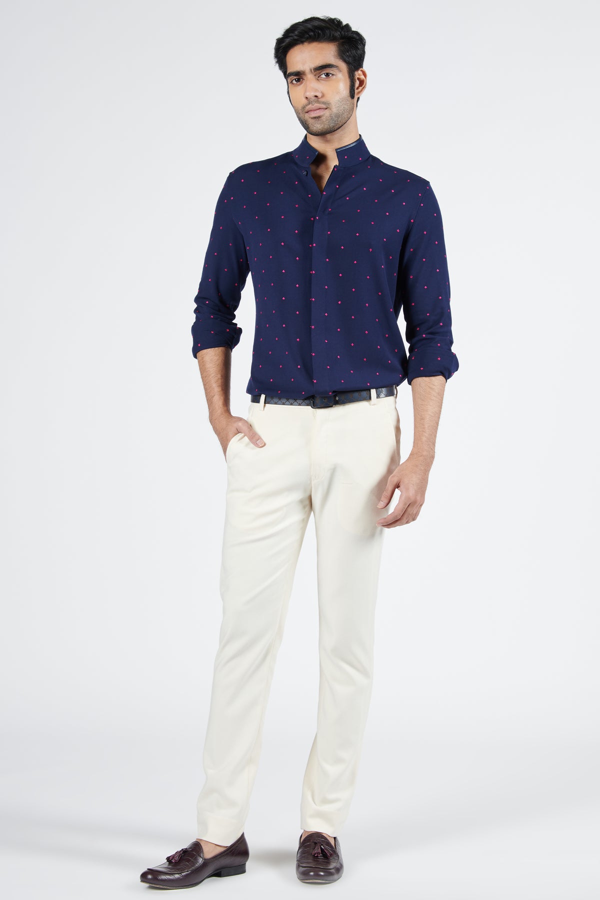 Navy Shirt with Pink Thread Work