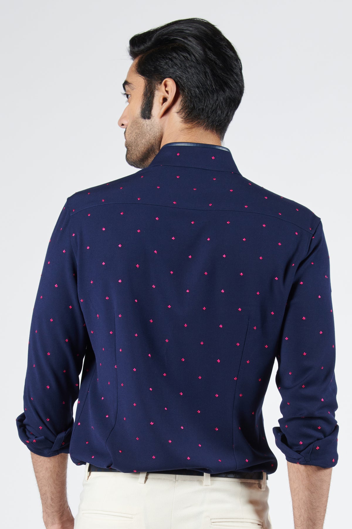 Navy Shirt with Pink Thread Work