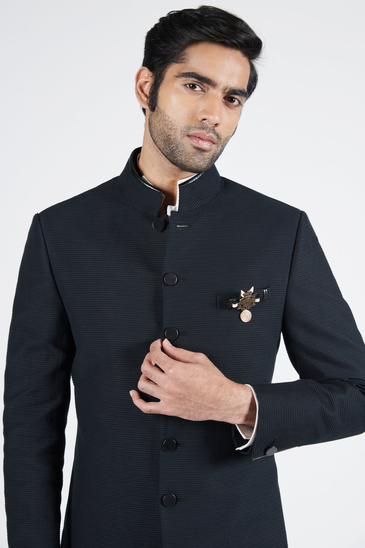 Black Textured Sherwani