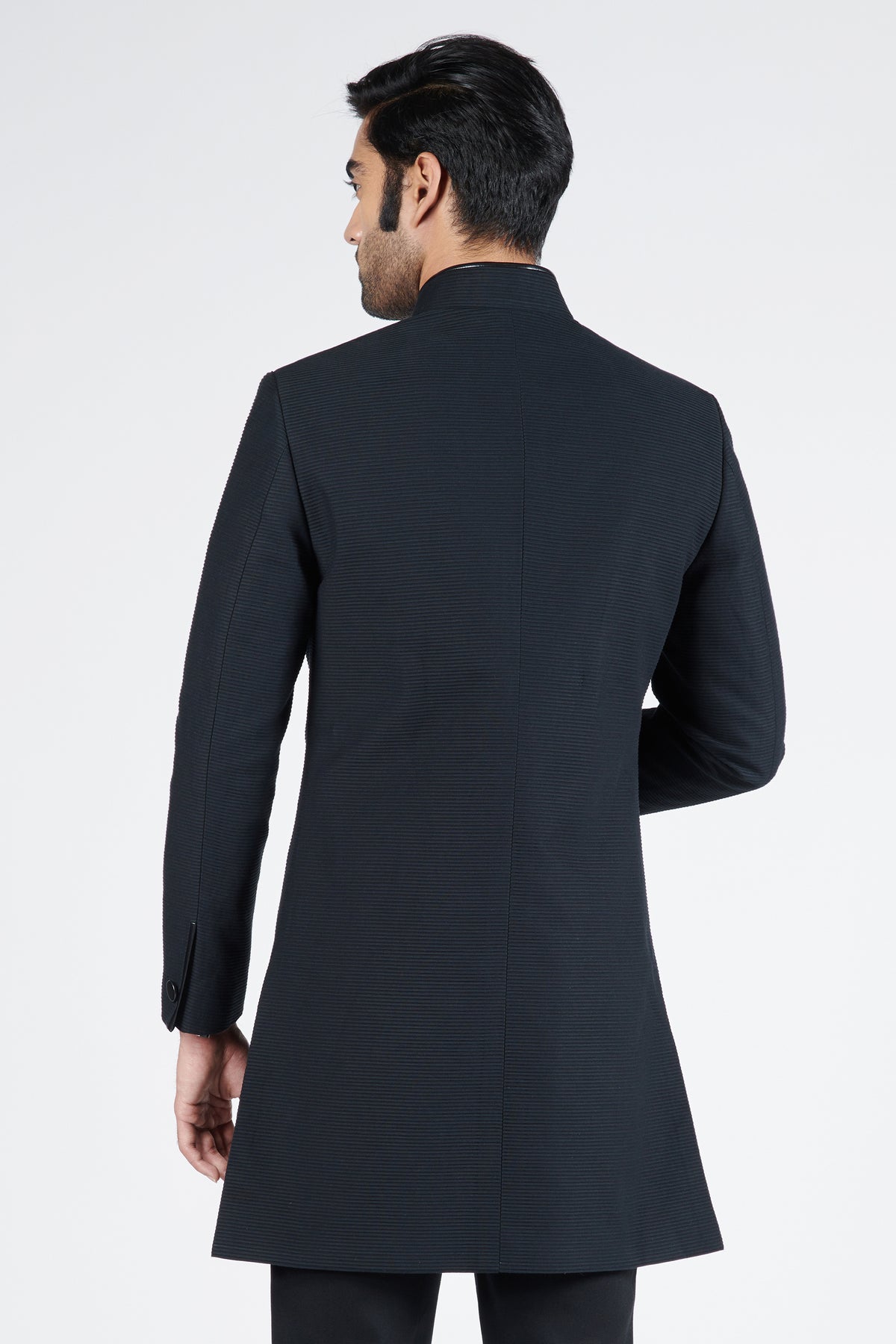 Black Textured Sherwani