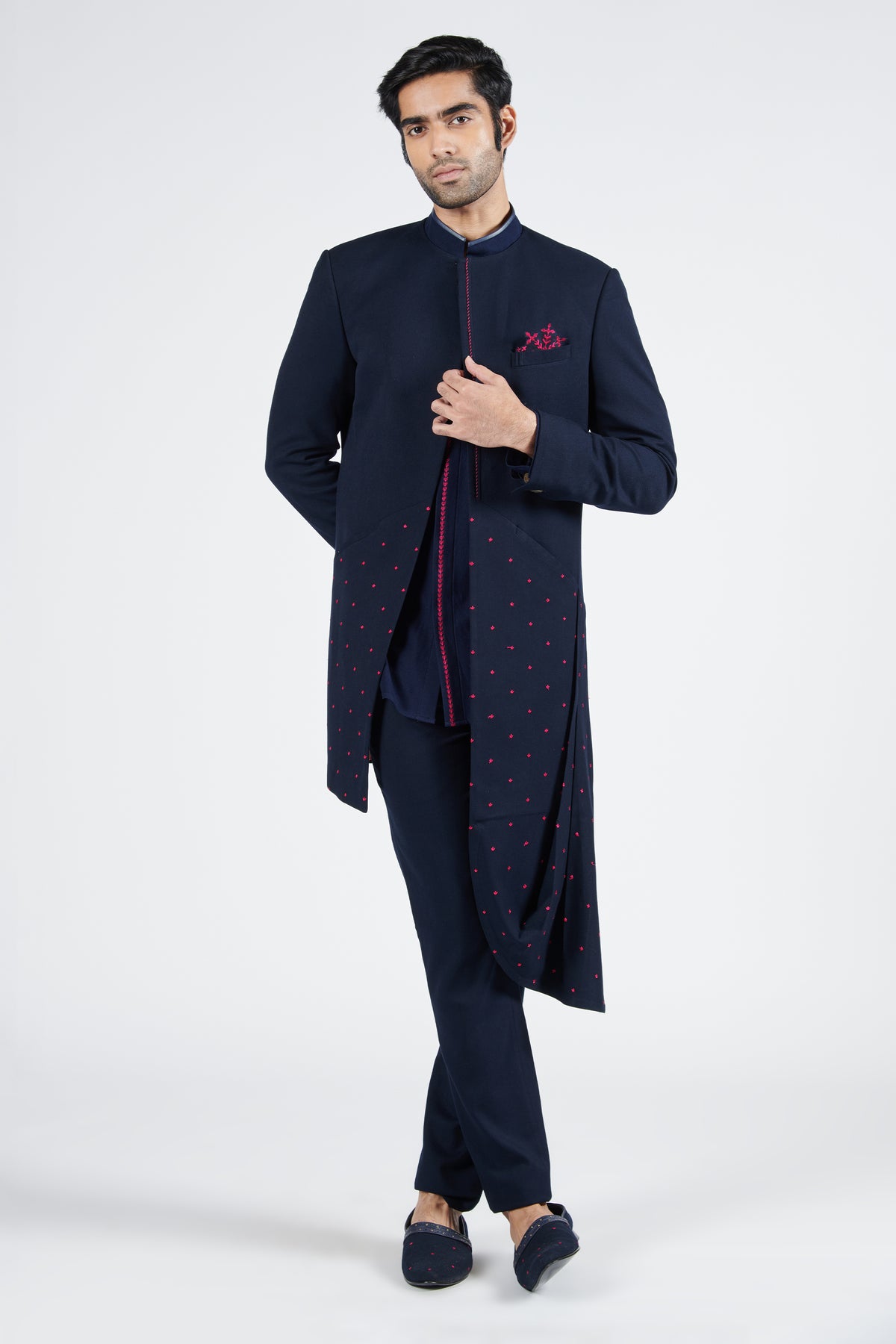 One Button Open Sherwani with Neo Drape