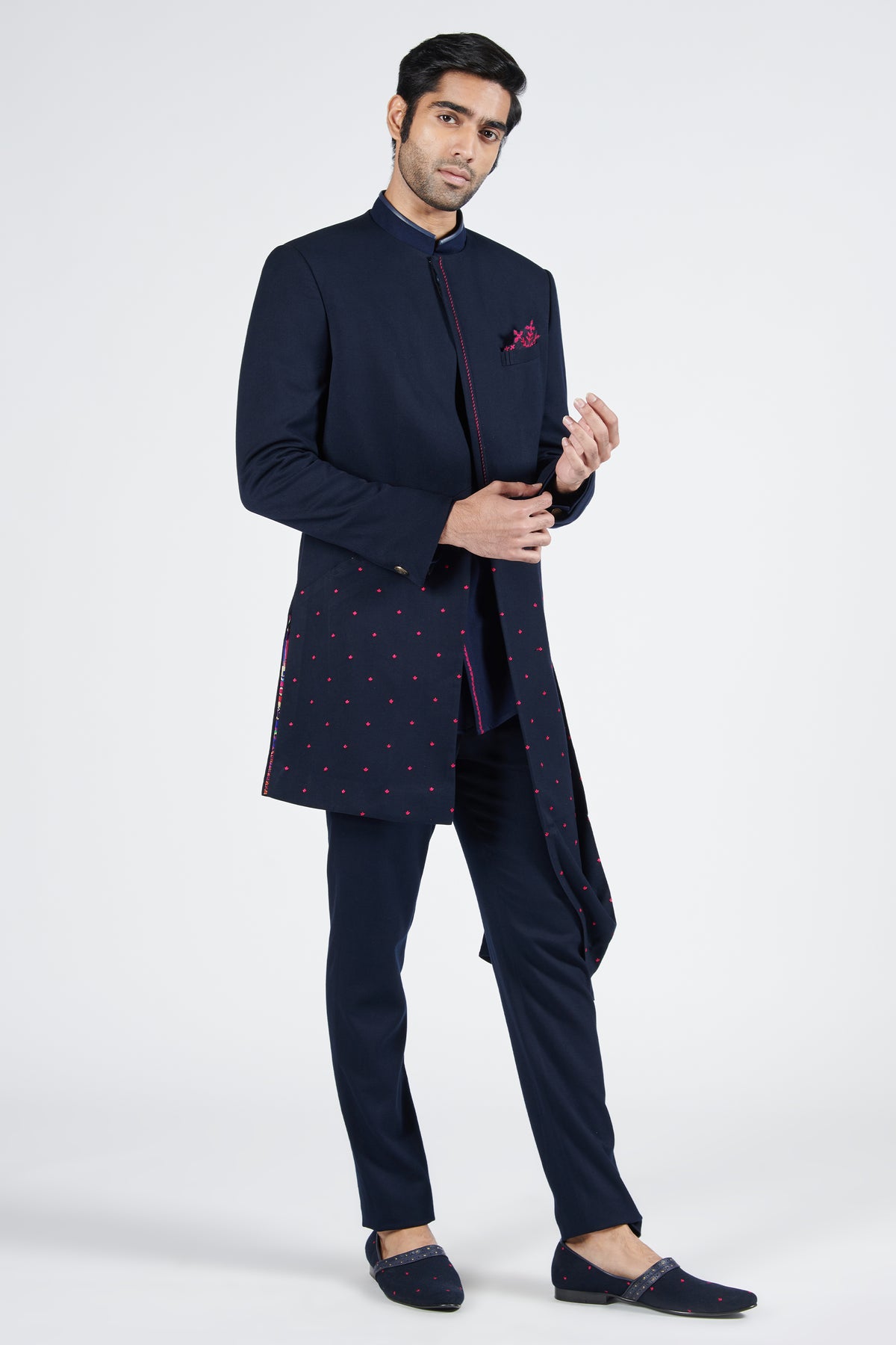 One Button Open Sherwani with Neo Drape