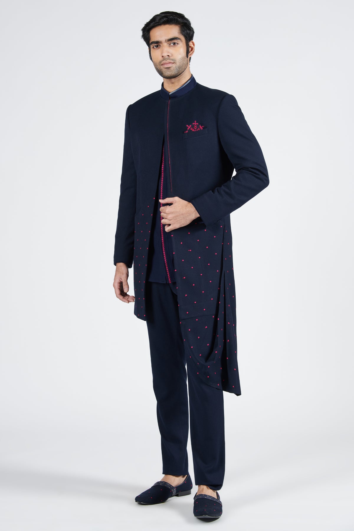One Button Open Sherwani with Neo Drape