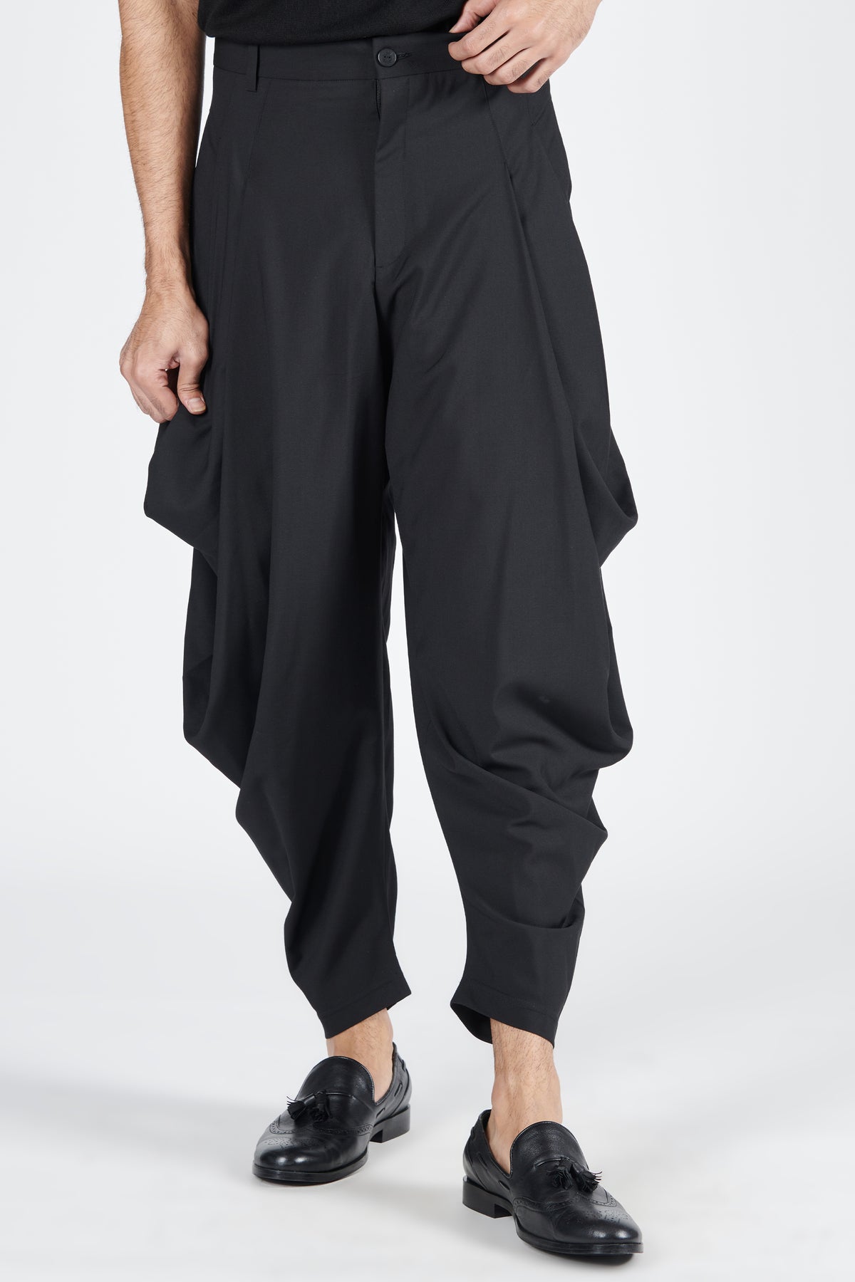 Black Drape Cowl Pants