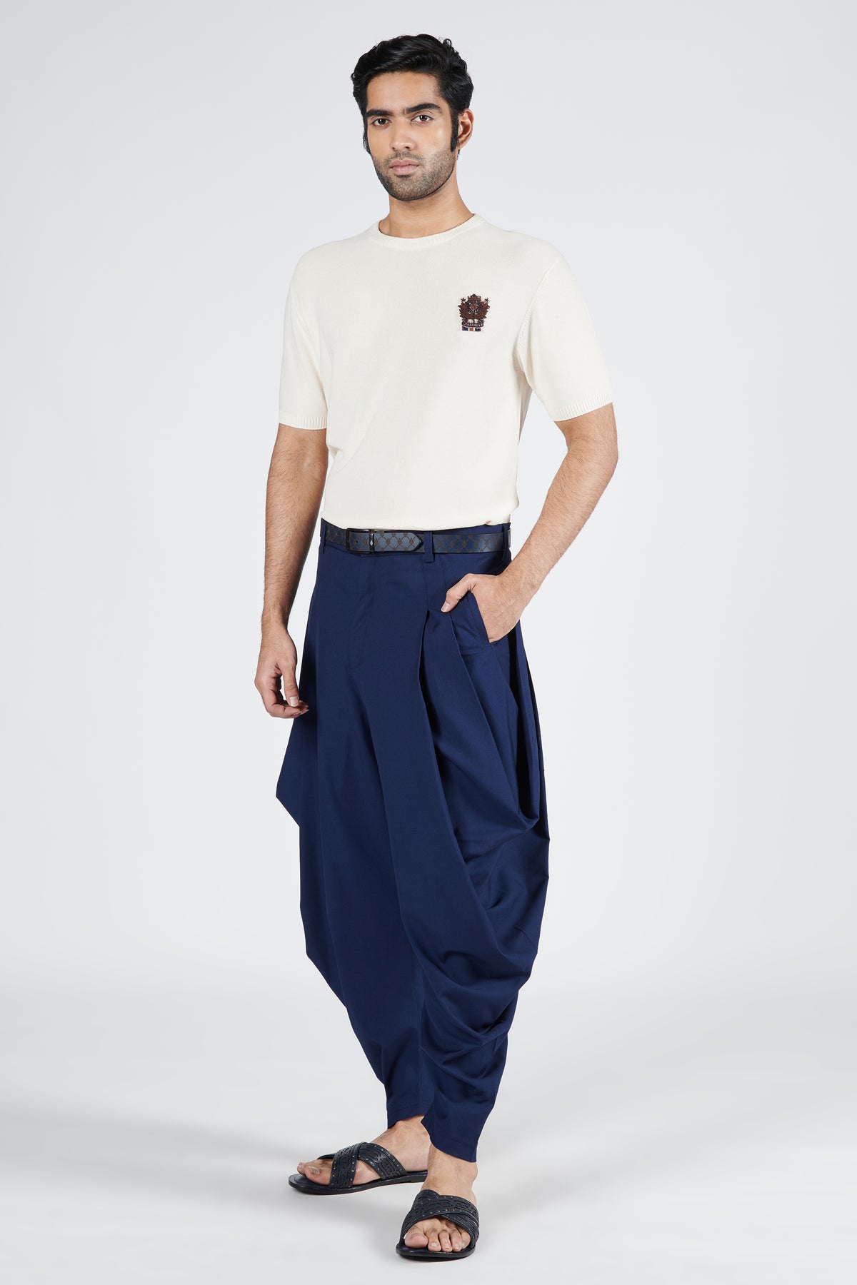 Navy Drape Cowl Pants