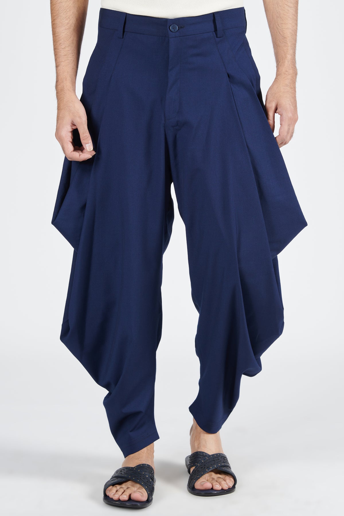 Navy Drape Cowl Pants