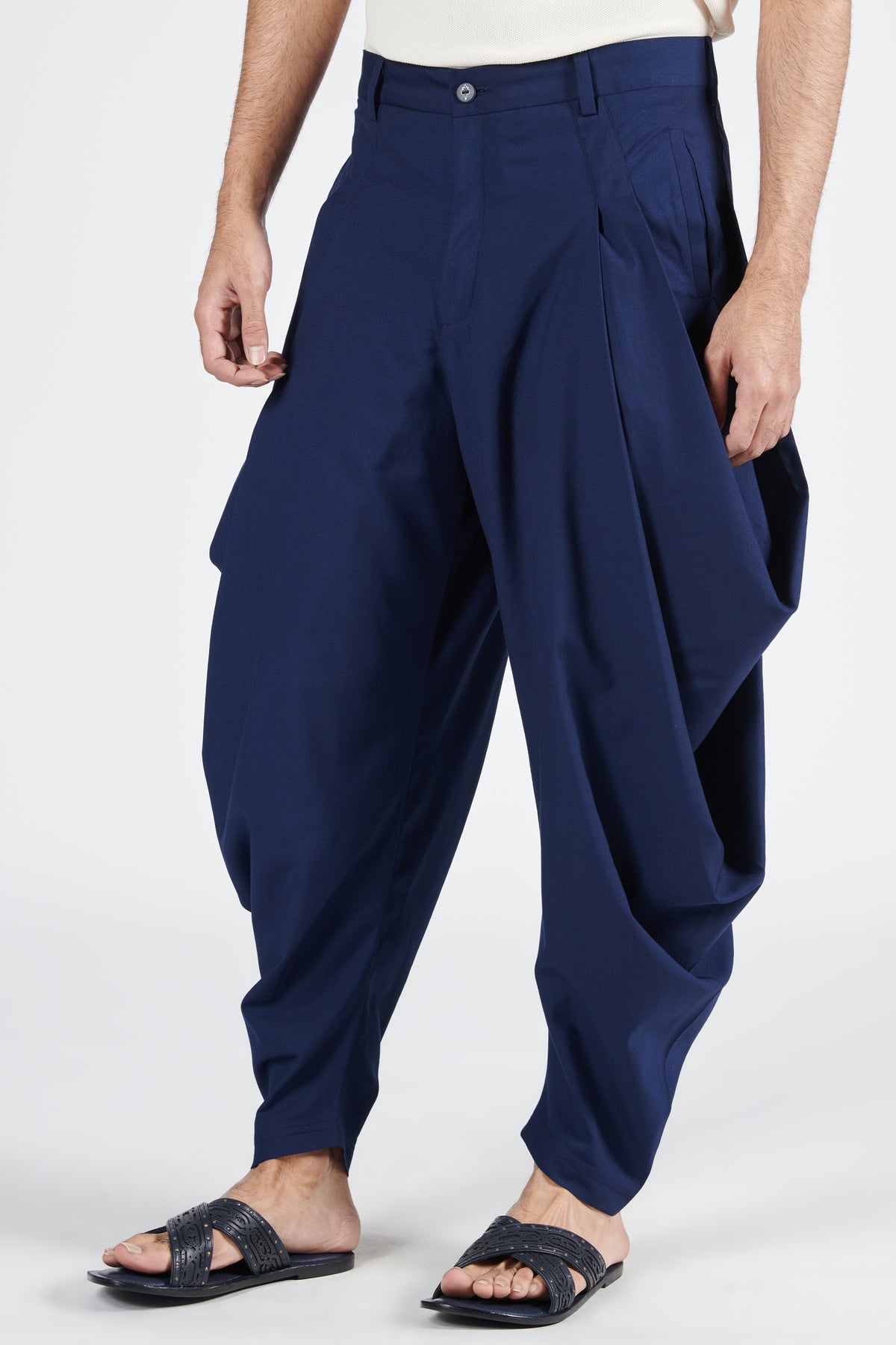 Navy Drape Cowl Pants