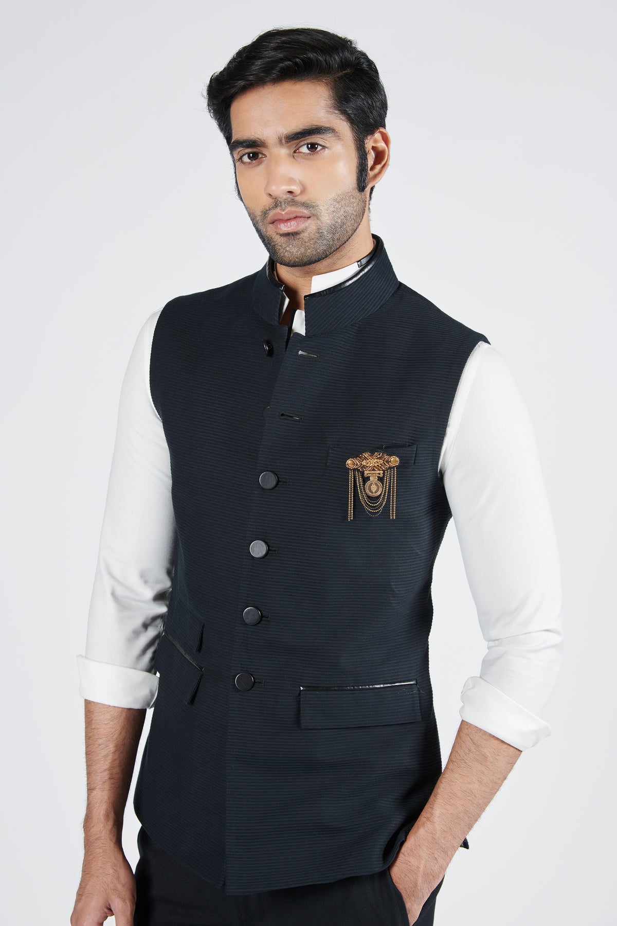 Black Textured Waistcoat