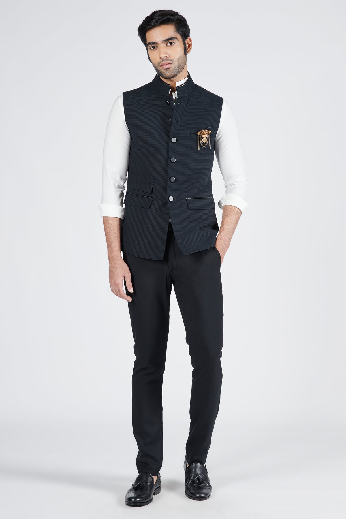 Black Textured Waistcoat