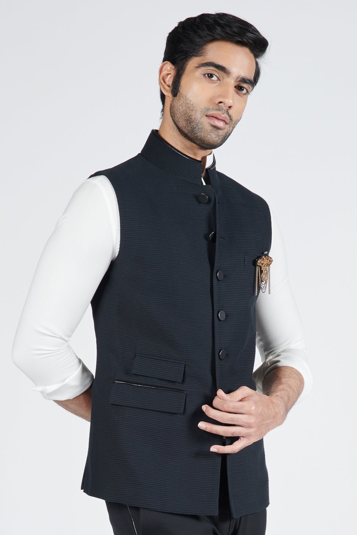 Black Textured Waistcoat