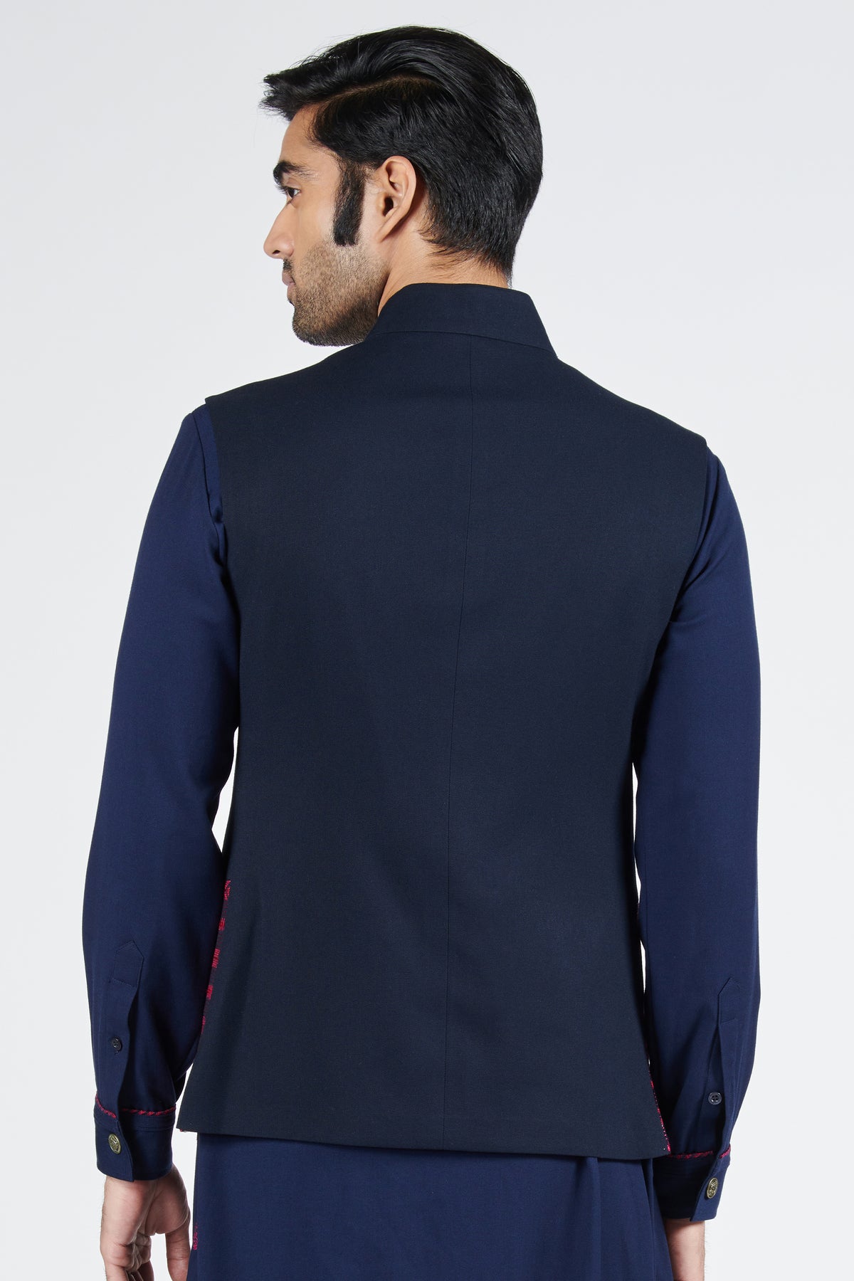 Navy Waistcoat with Pink Embroidery