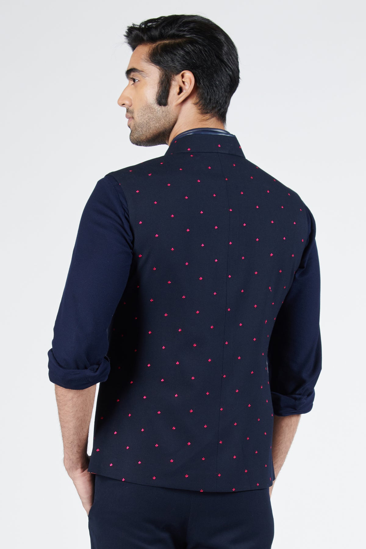 Navy Waistcoat with Pink Thread Work