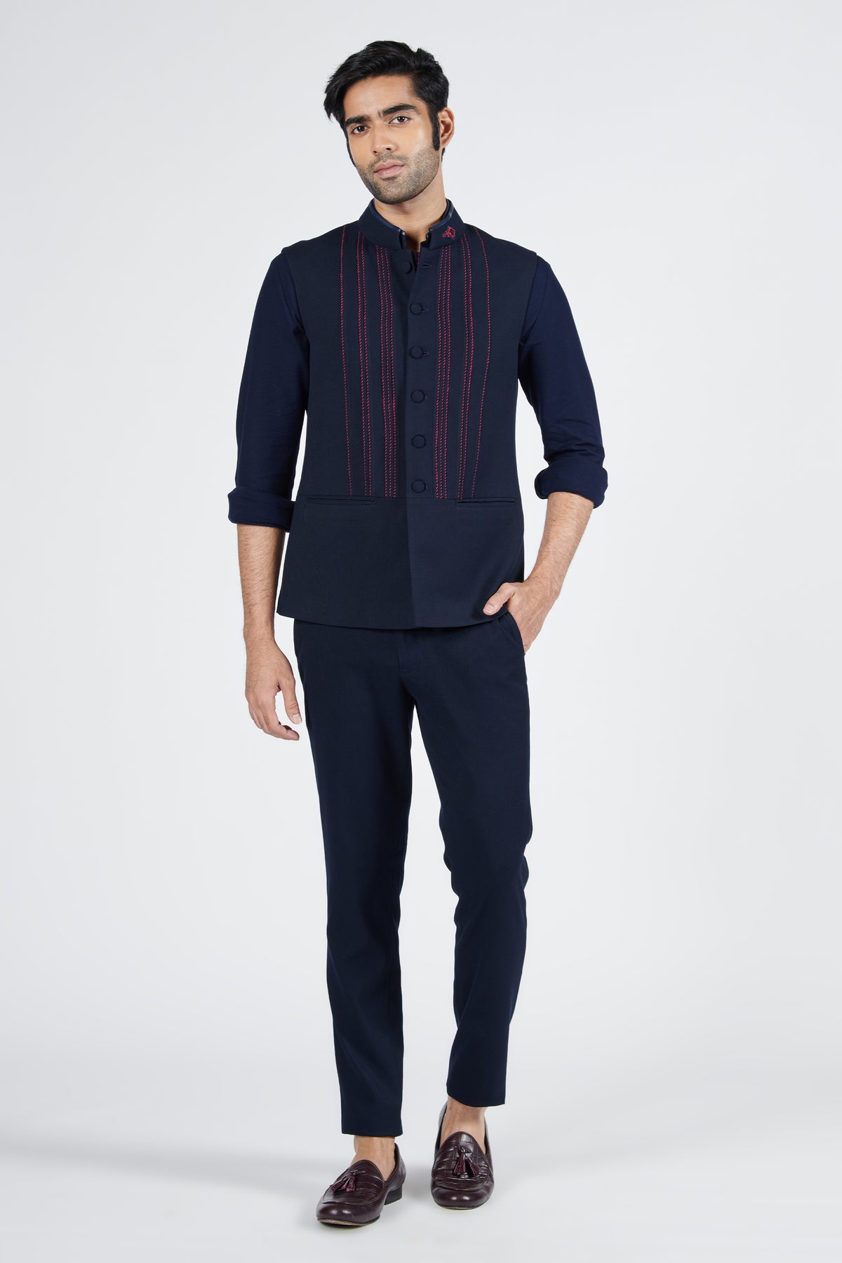 Navy Waistcoat with Thread Work