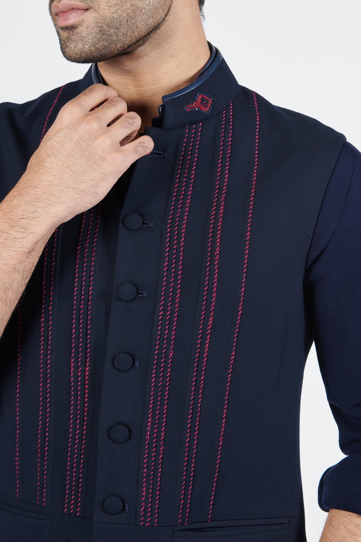 Navy Waistcoat with Thread Work