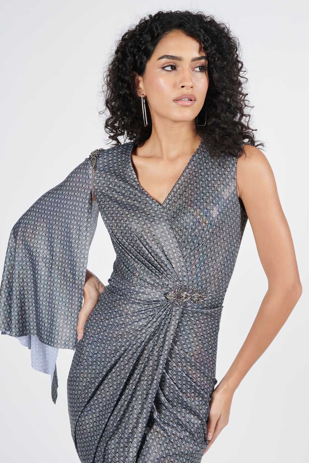 Braid Printed Drape Dress