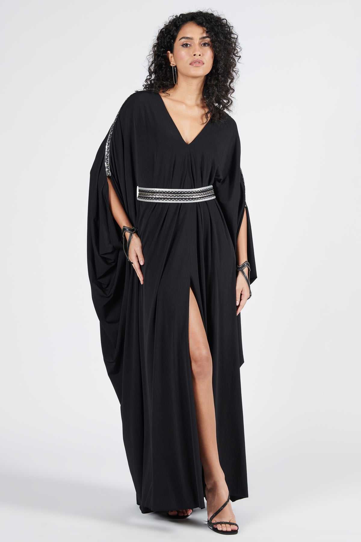 Asymmetric Off-Shoulder Kurta with Silver Details