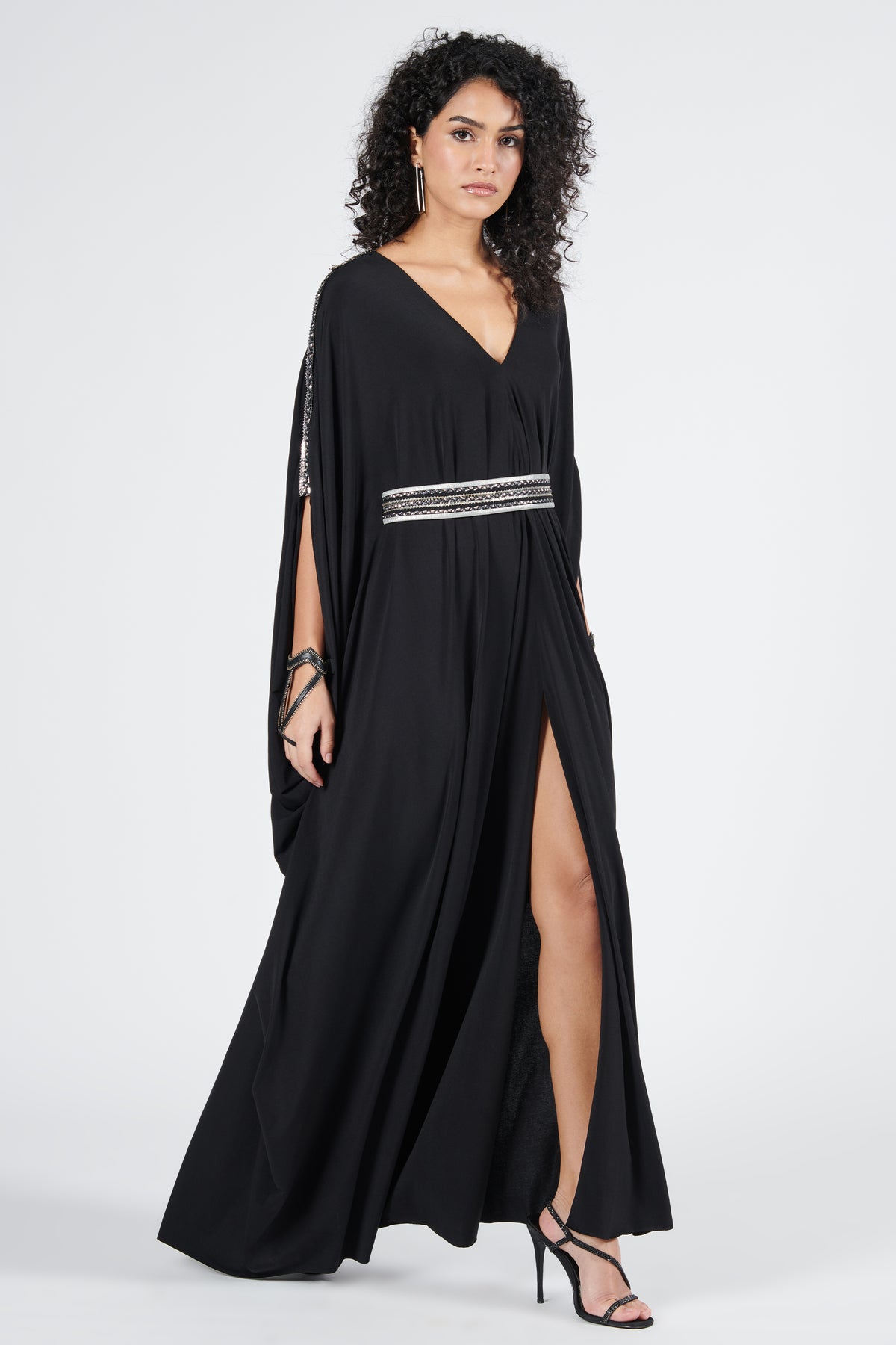 Asymmetric Off-Shoulder Kurta with Silver Details