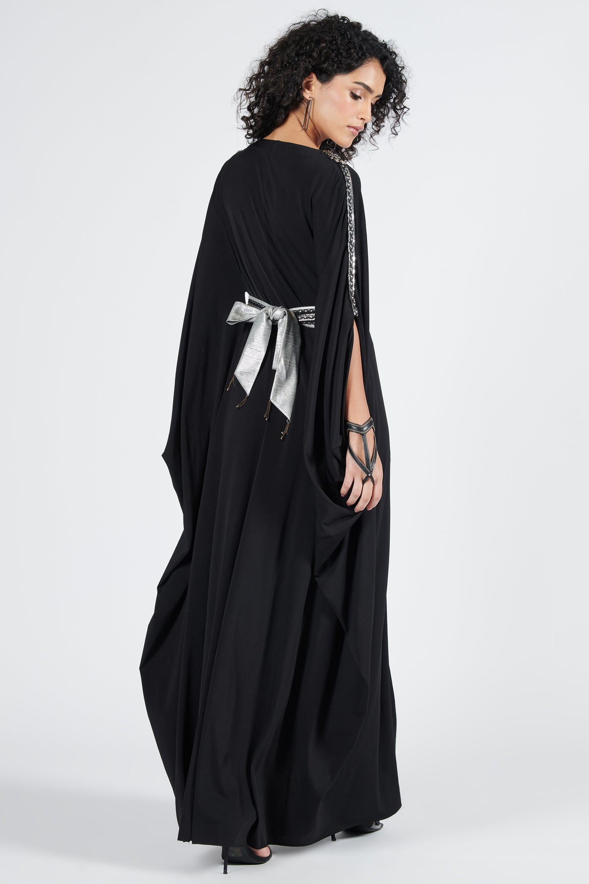 Asymmetric Off-Shoulder Kurta with Silver Details