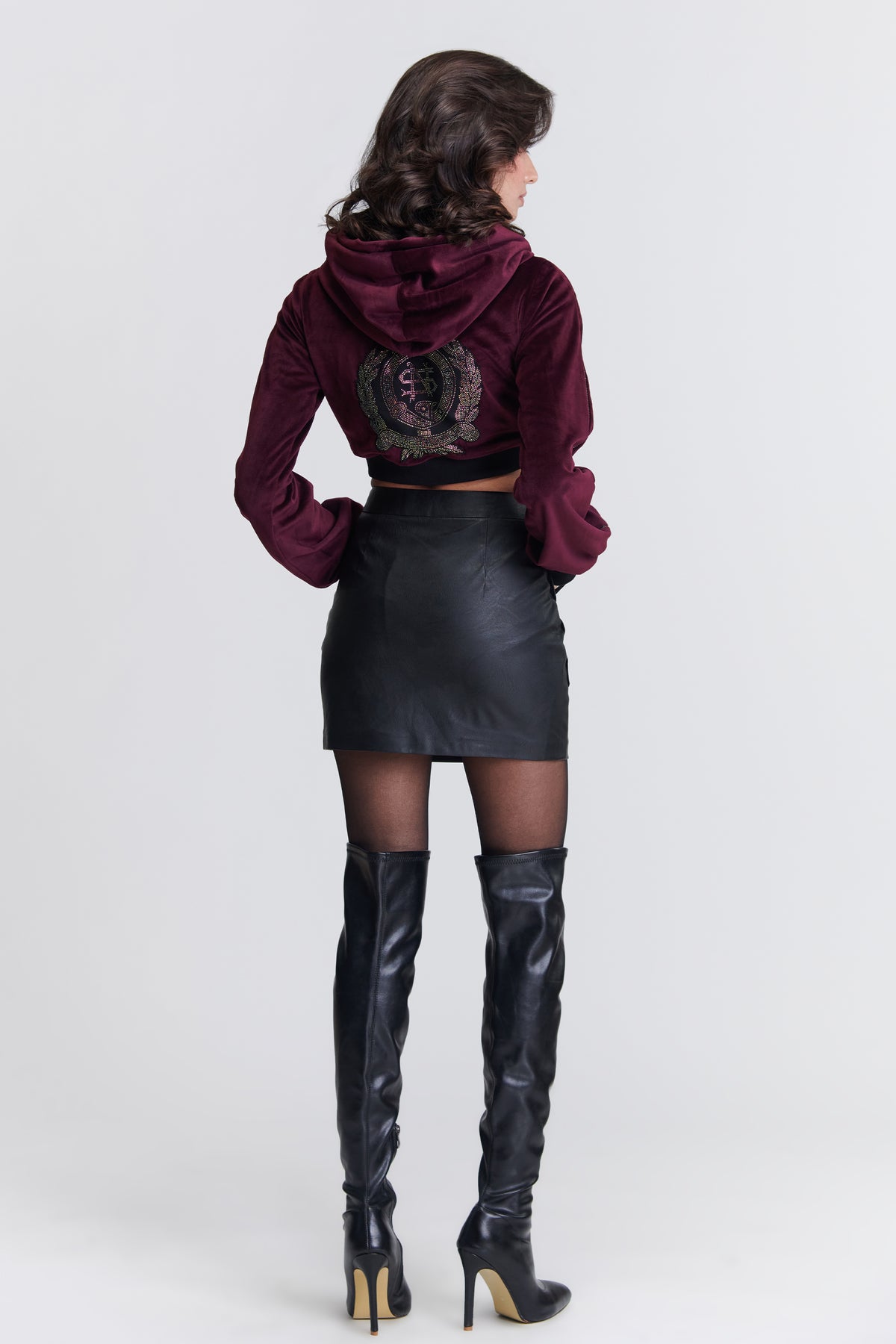 Cropped Velvet Hoodie