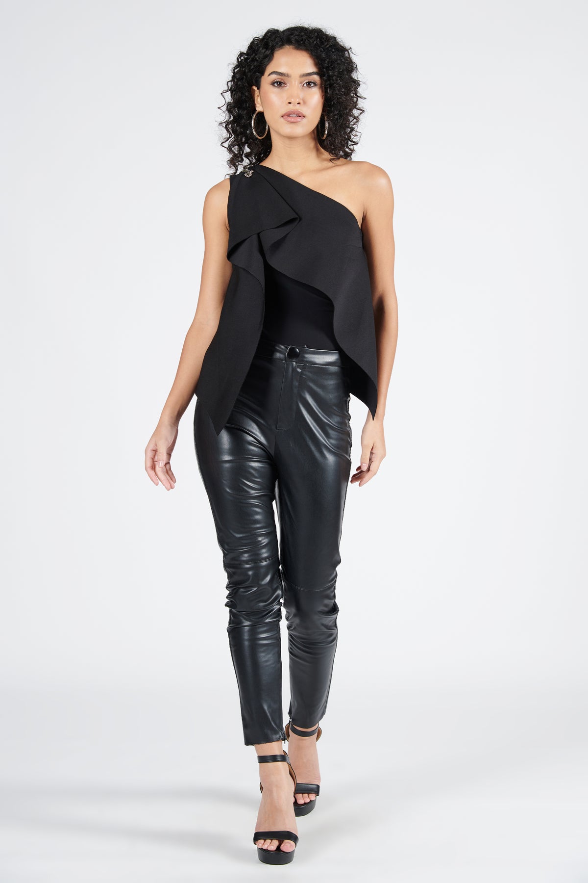 One Shoulder Black Drape Top