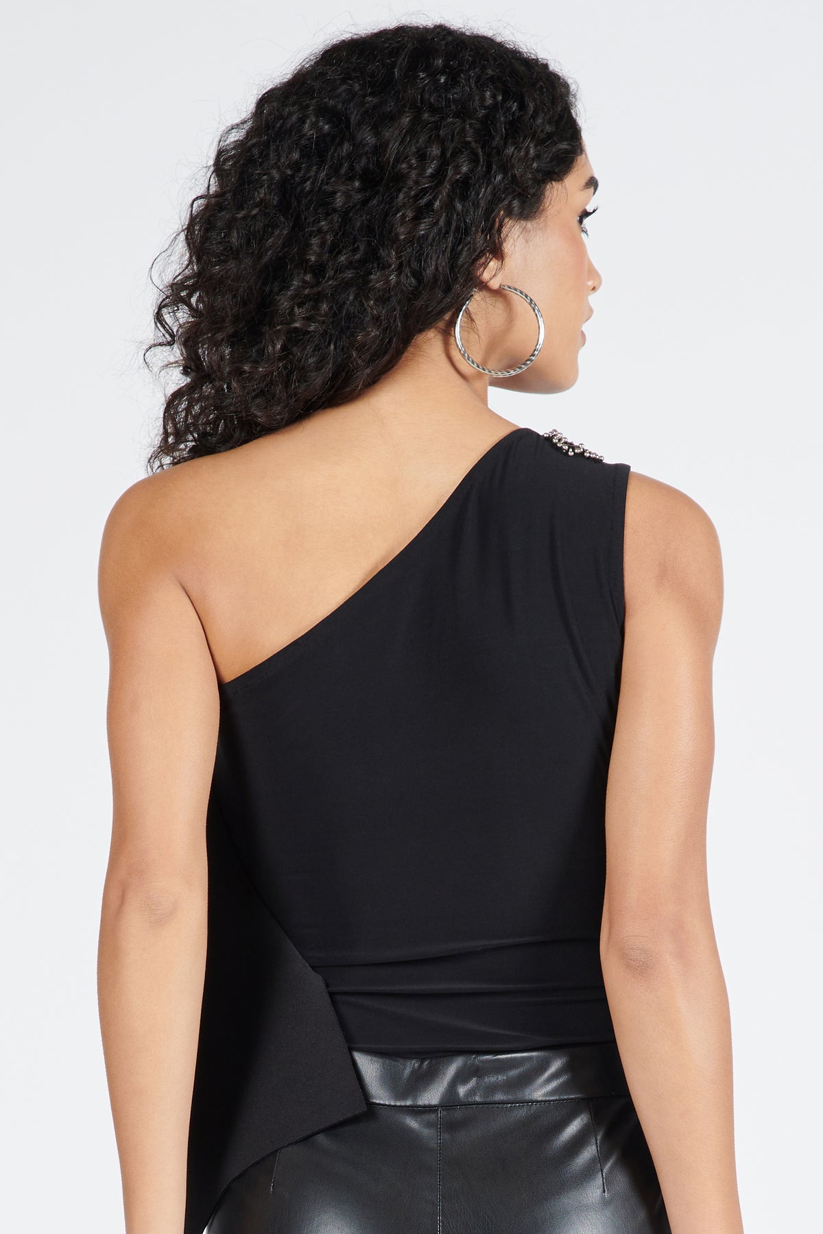 One Shoulder Black Drape Top