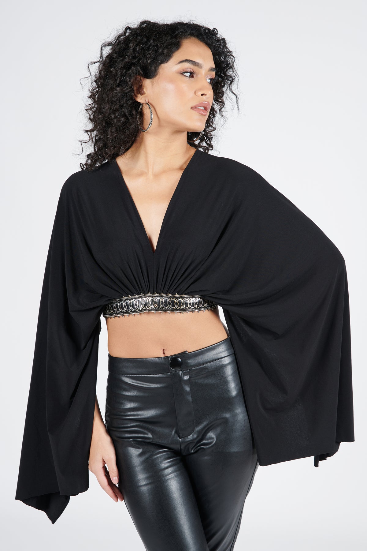 Exaggerated Draped Sleeve Top