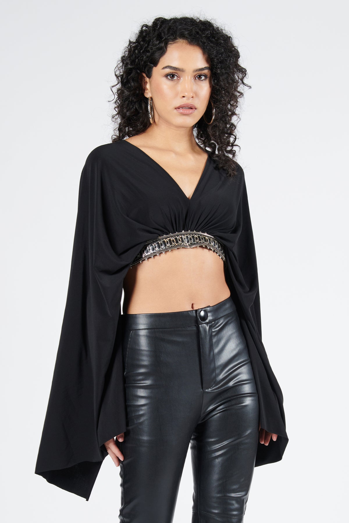 Exaggerated Draped Sleeve Top