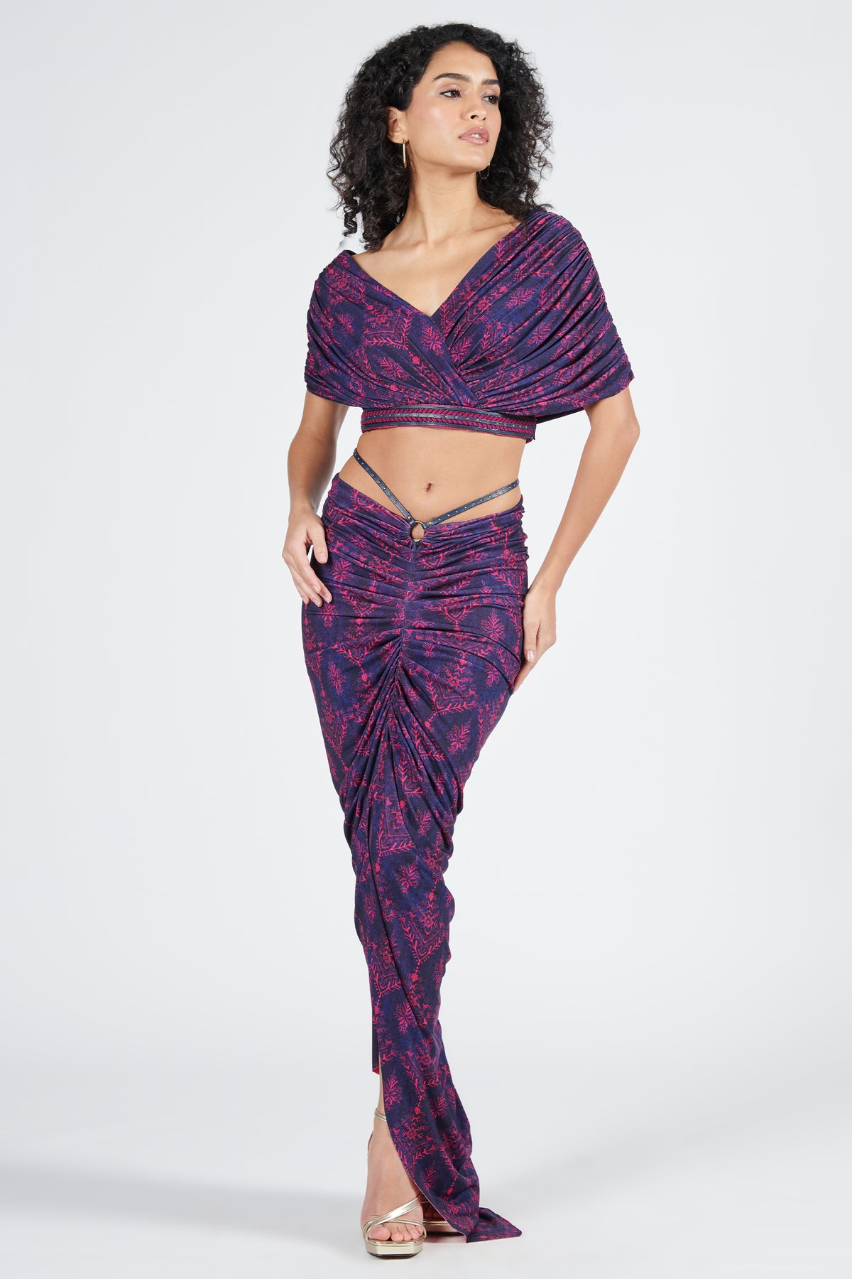 Tribal Printed Crop Top with Attached Belt