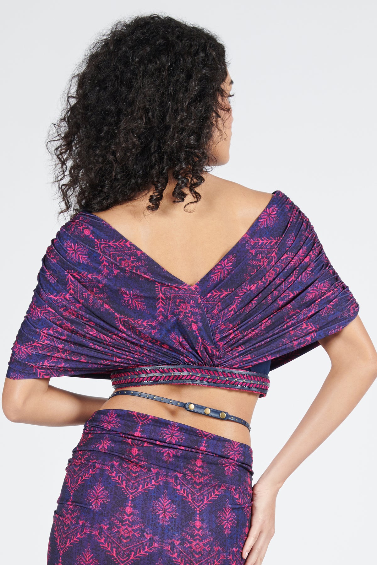 Tribal Printed Crop Top with Attached Belt