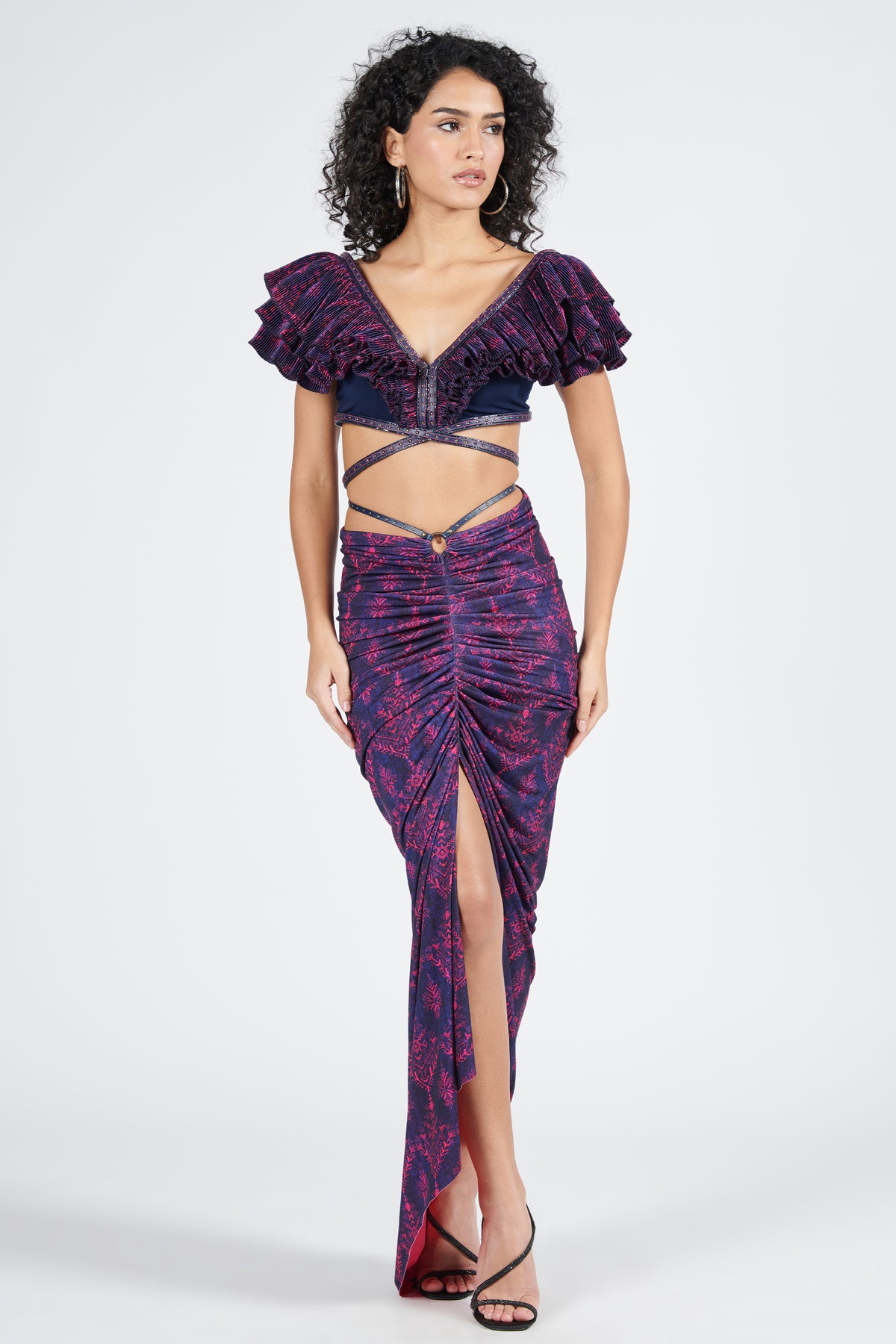 Tribal Print Top with Ruffles