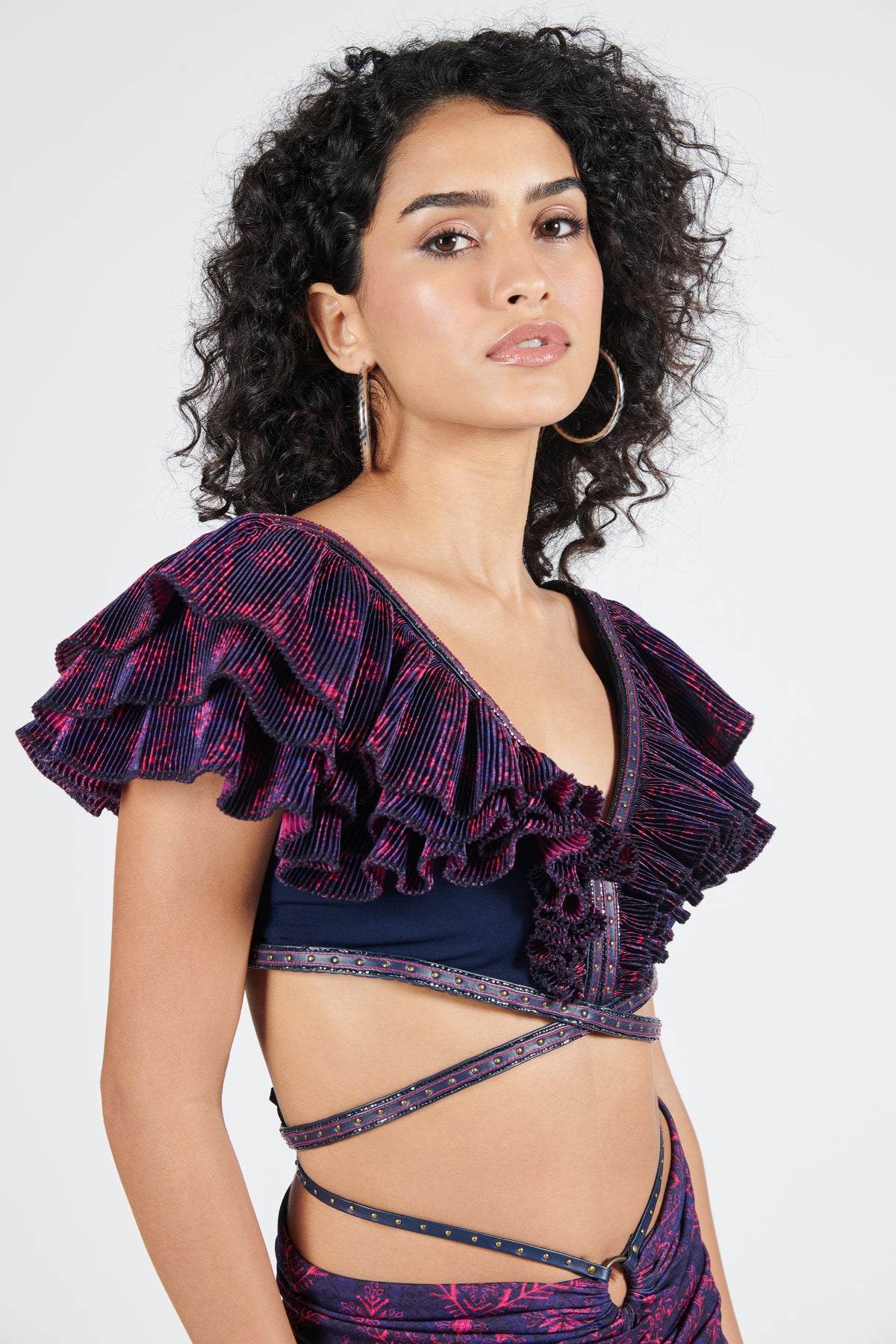 Tribal Print Top with Ruffles