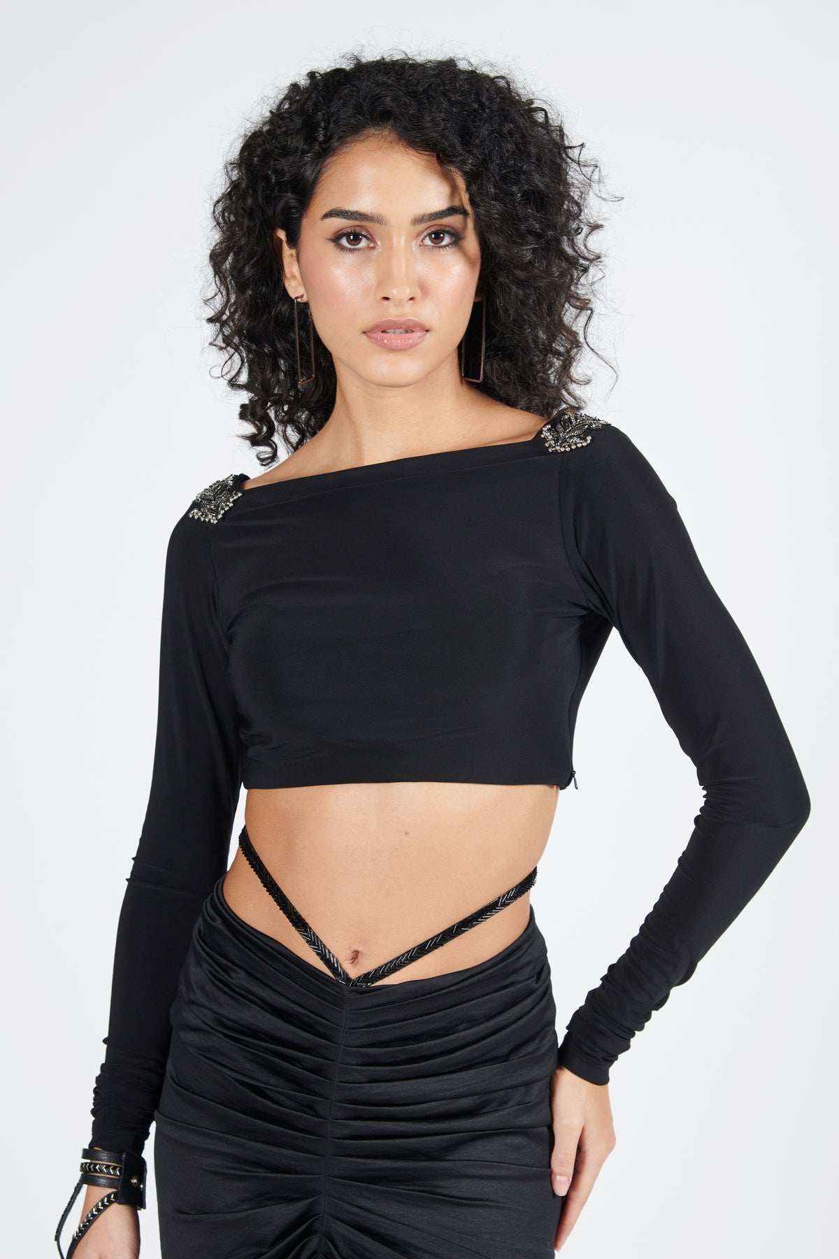 Black Boat Neck Top