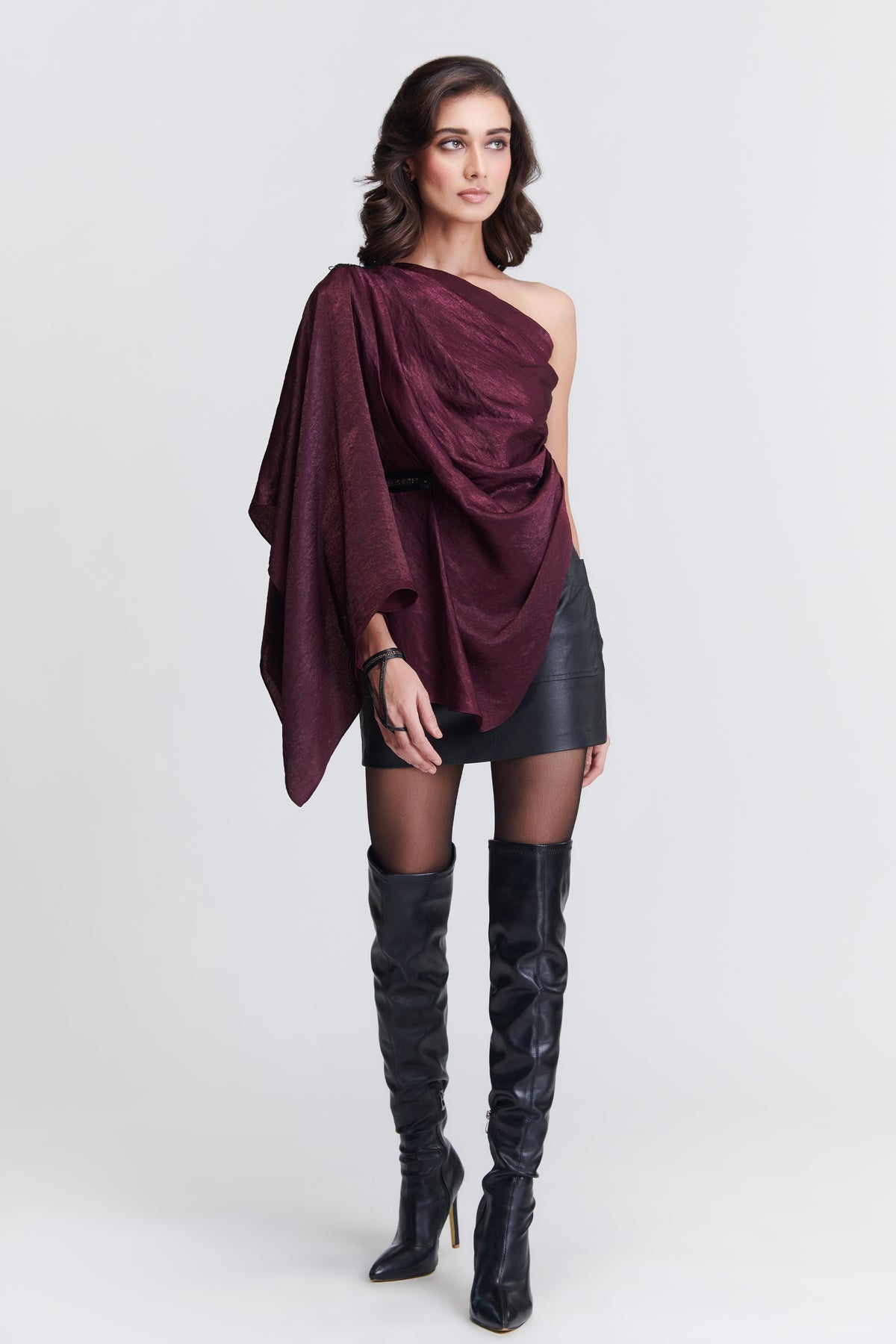 One Shoulder Plum Drape Top
