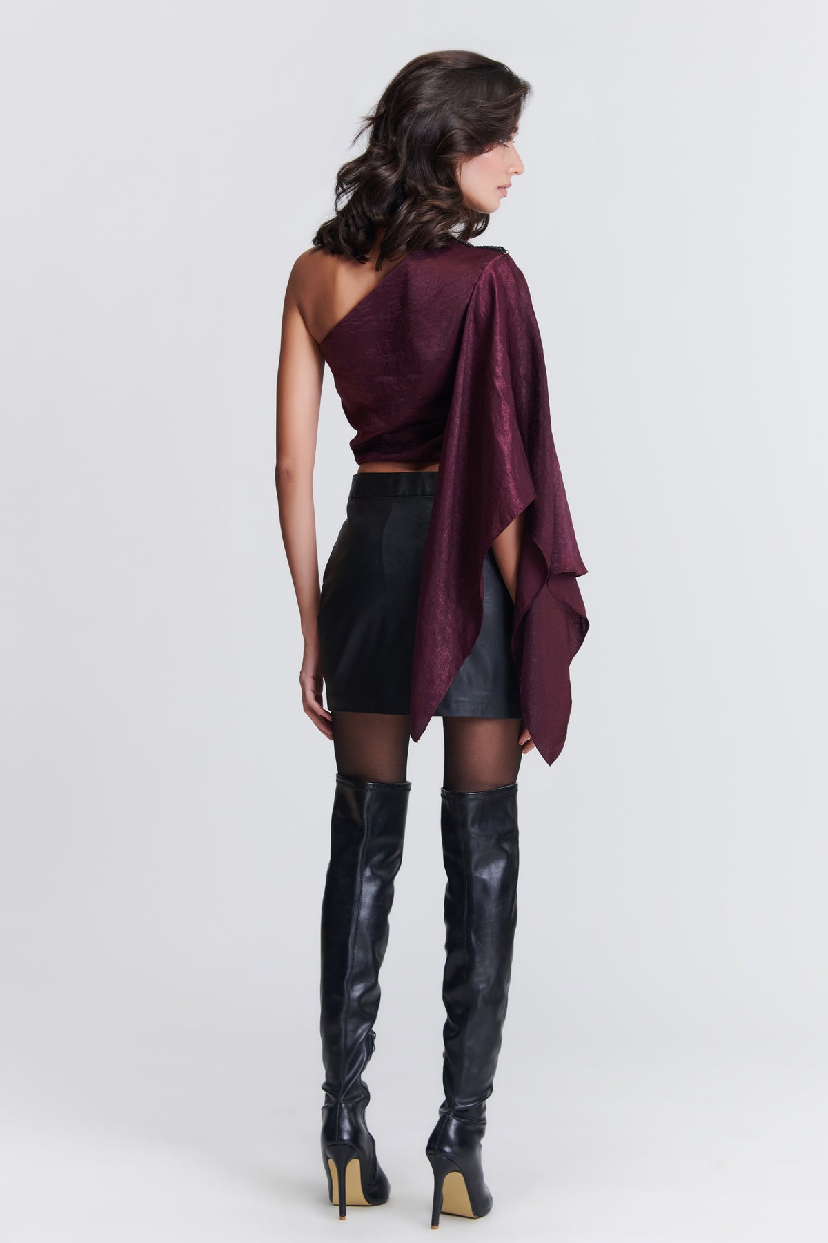 One Shoulder Plum Drape Top