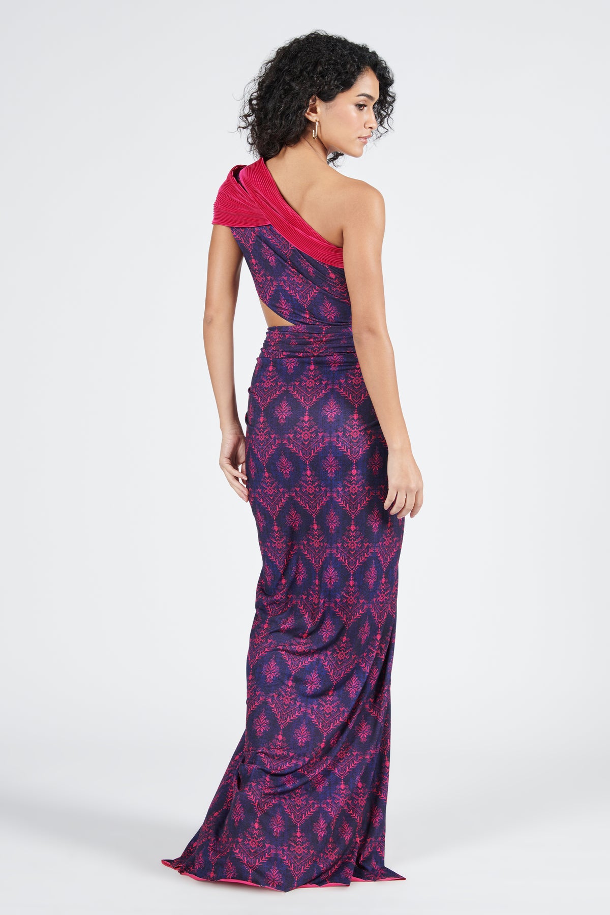 Twisted Draped Print Saree Gown