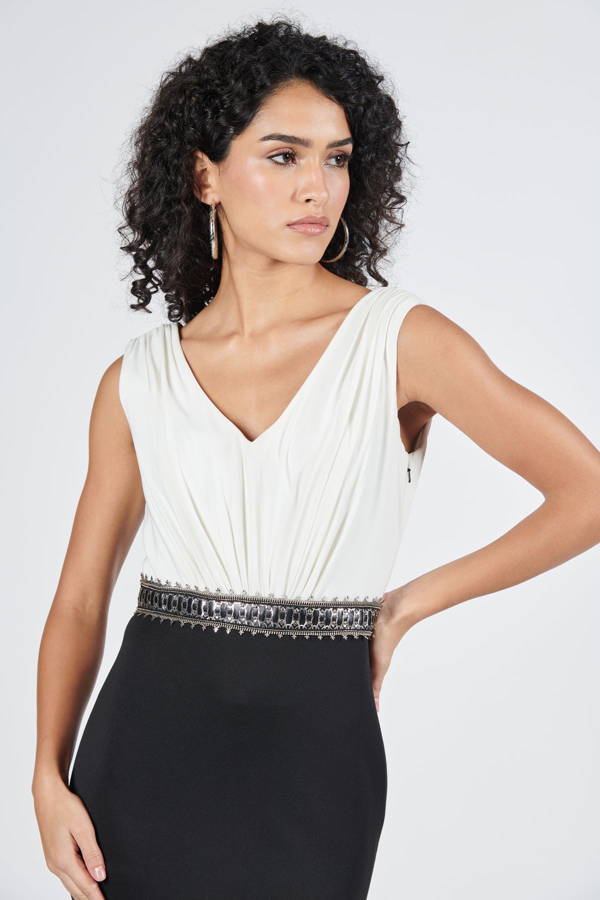 Colour Block Saree Gown with Attached Belt