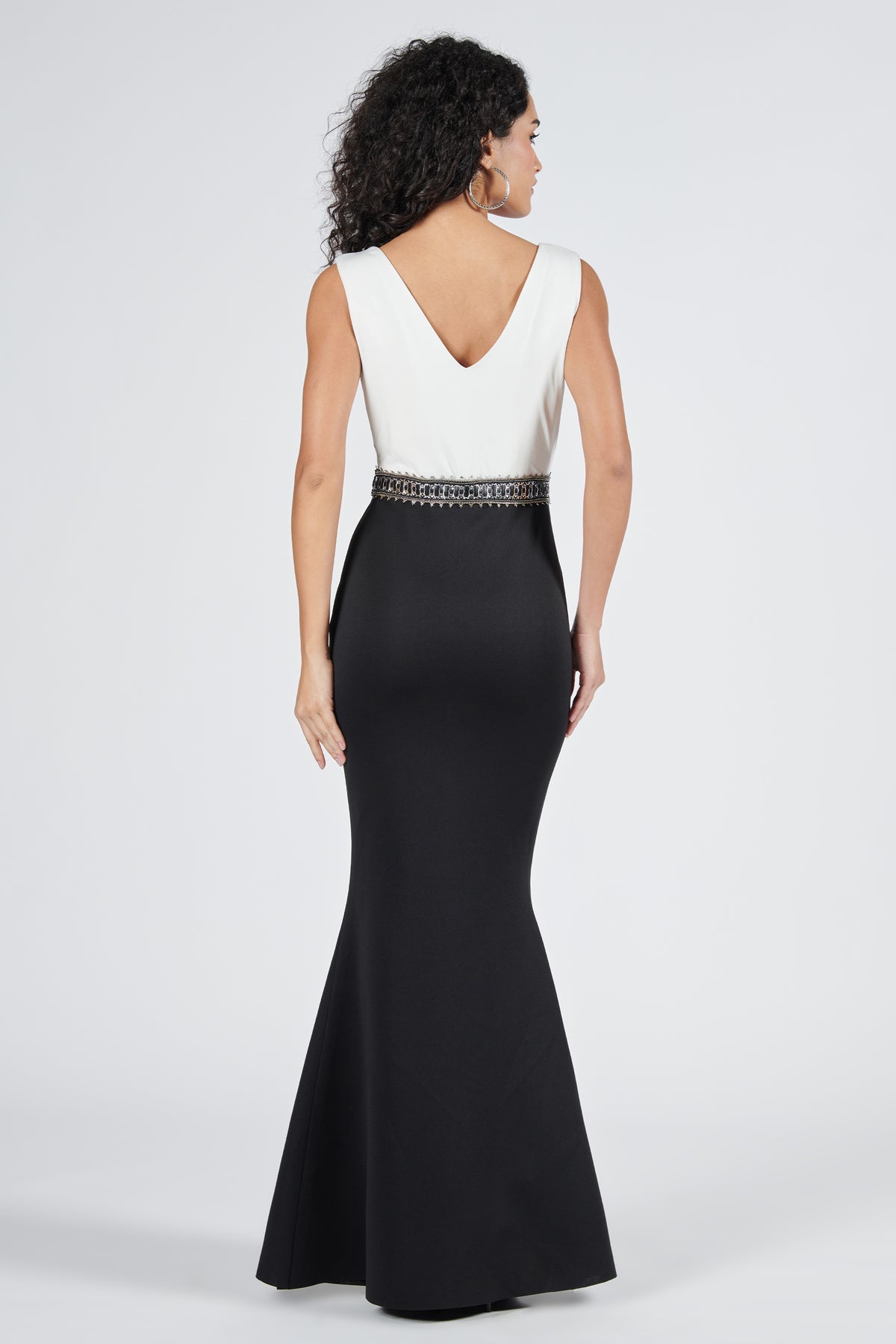 Colour Block Saree Gown with Attached Belt