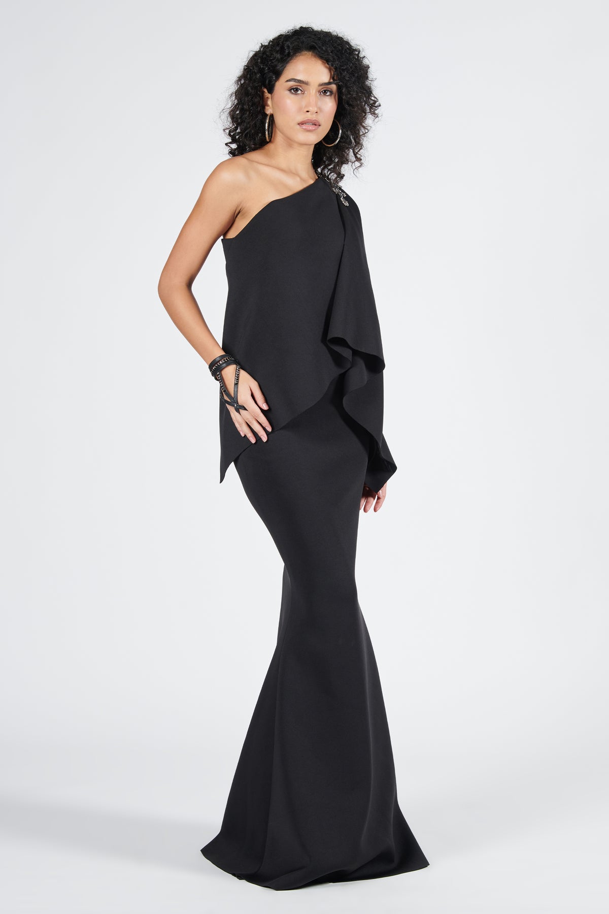 One Shoulder Saree Gown with Neo Drape