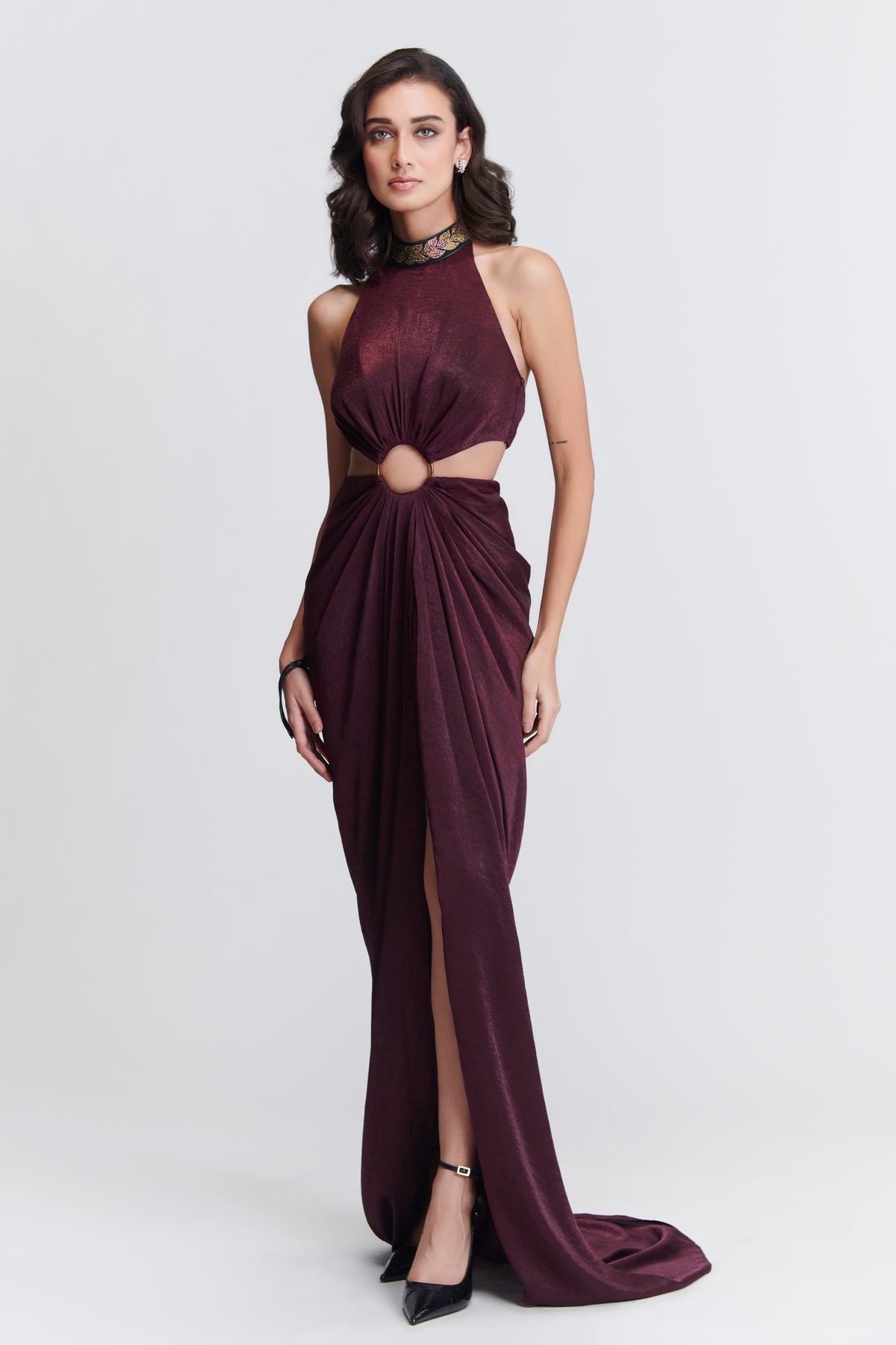 Plum Cut-Out Saree Gown
