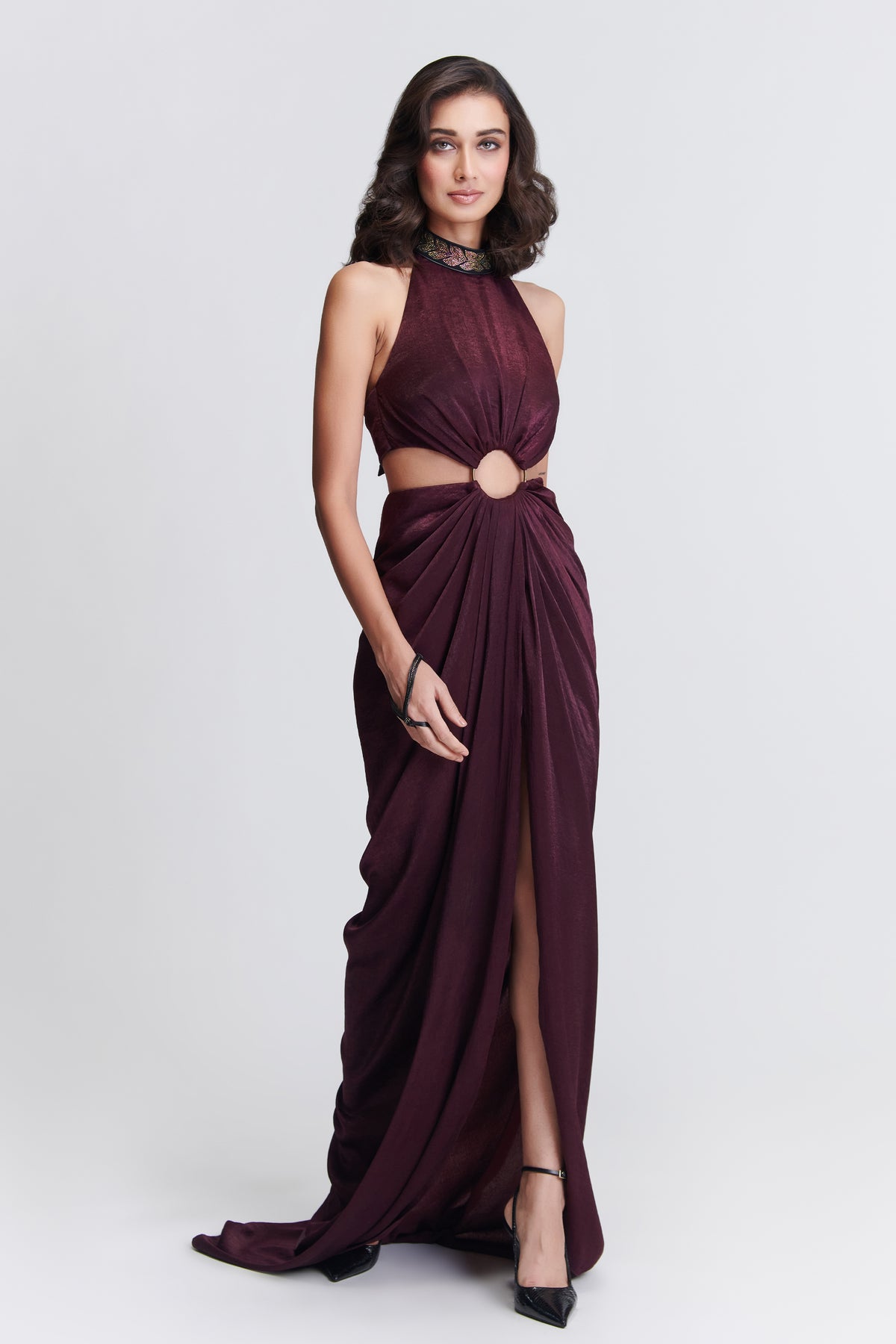 Plum Cut-Out Saree Gown