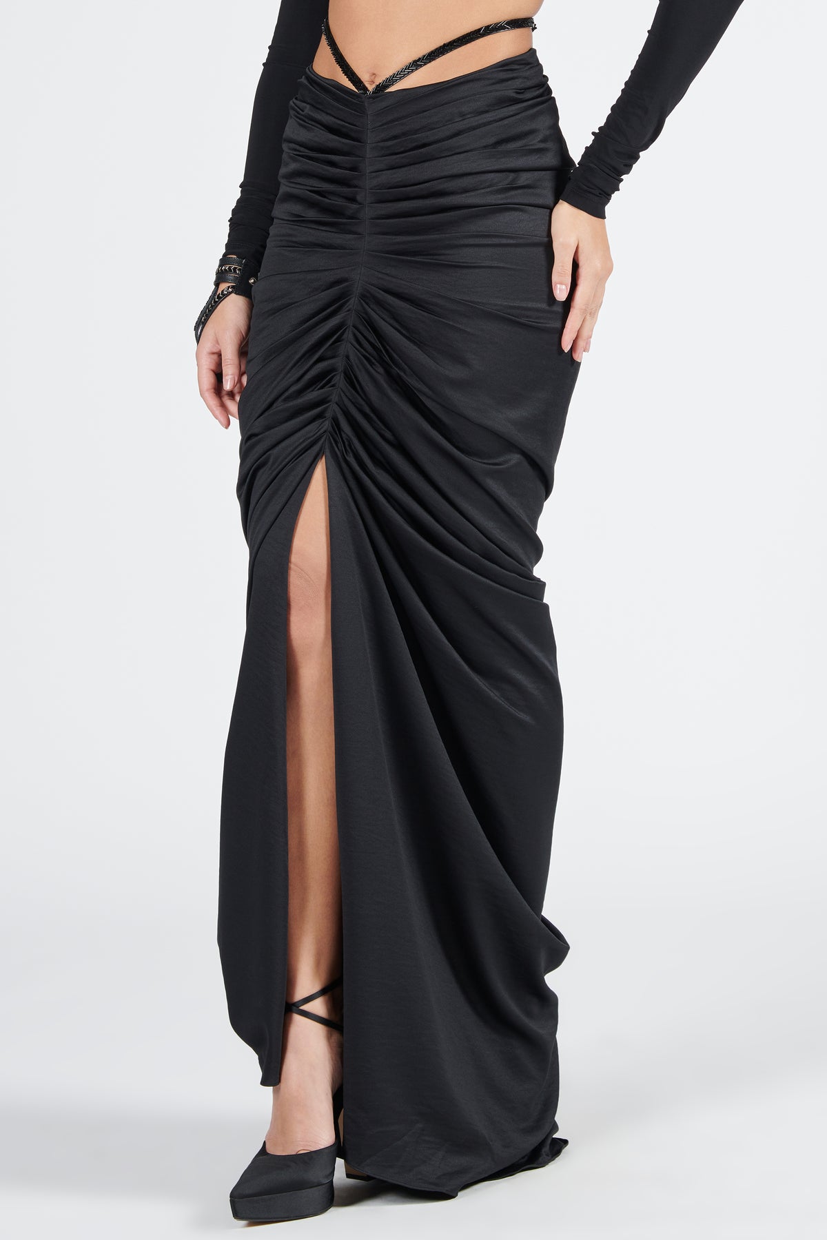 Black Twisted Drape Skirt