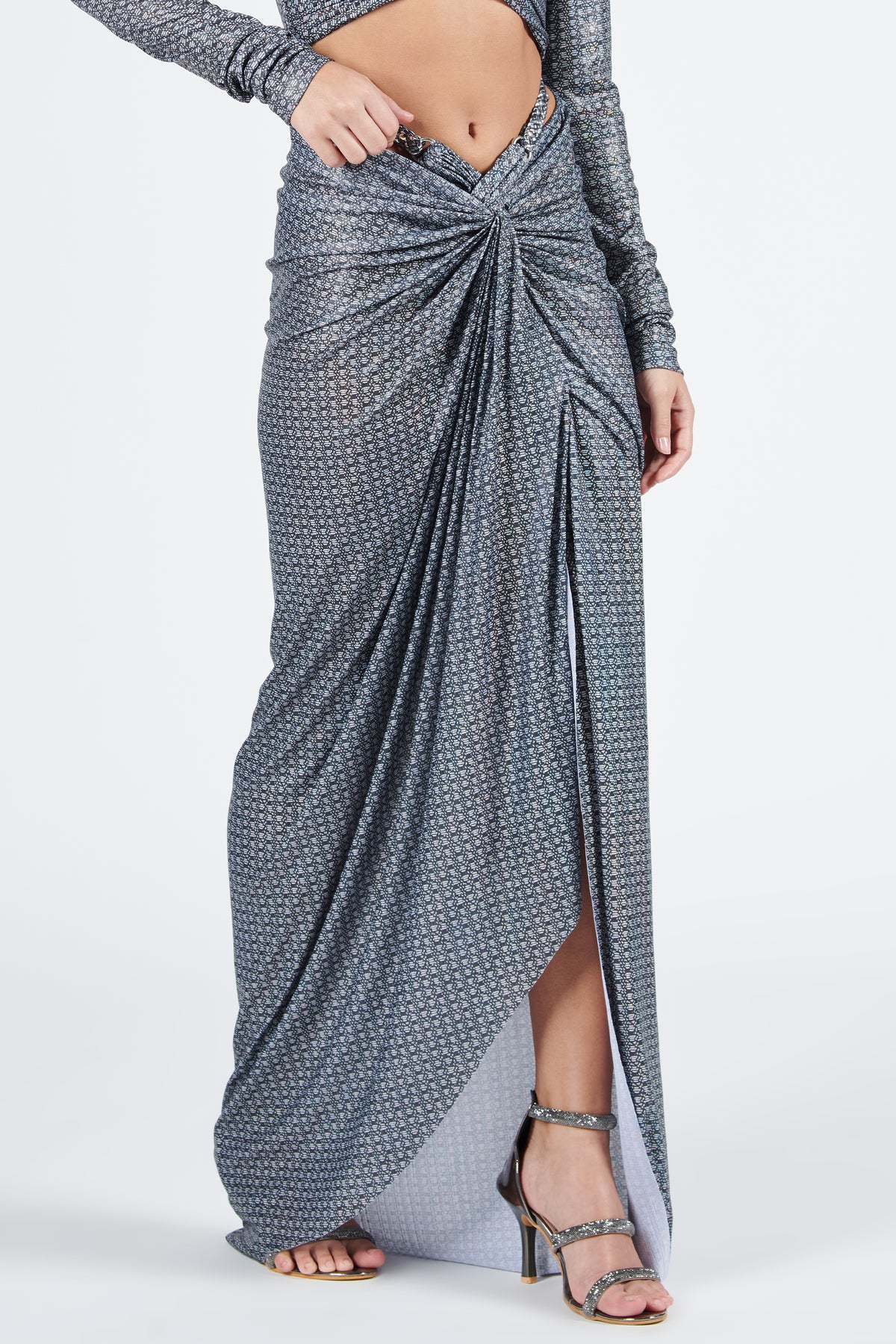 Braid Printed Twisted Drape Skirt
