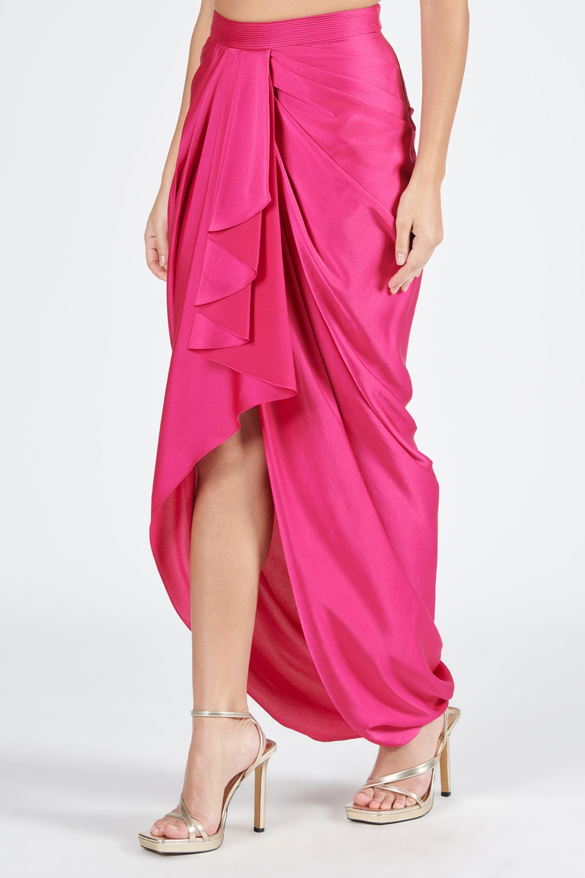 Pink Asymmetric Draped Skirt