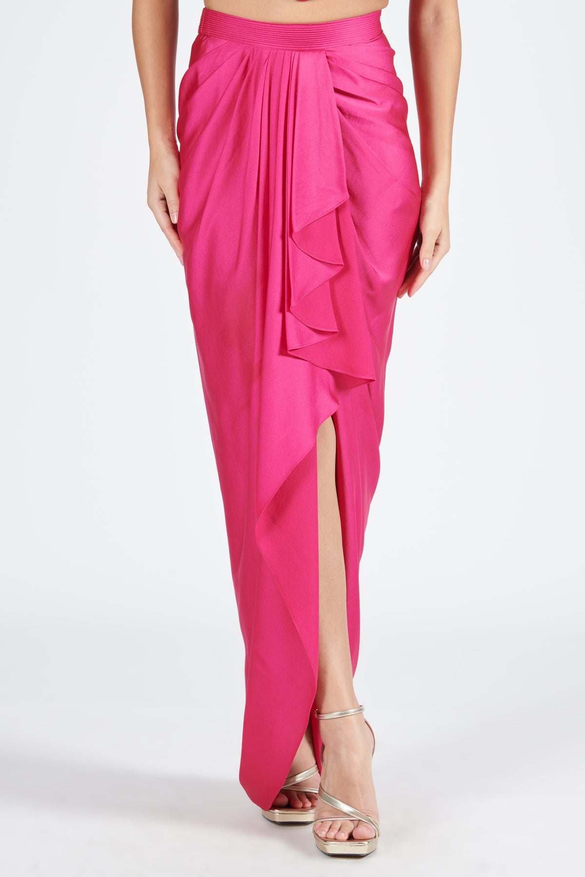 Pink Asymmetric Draped Skirt