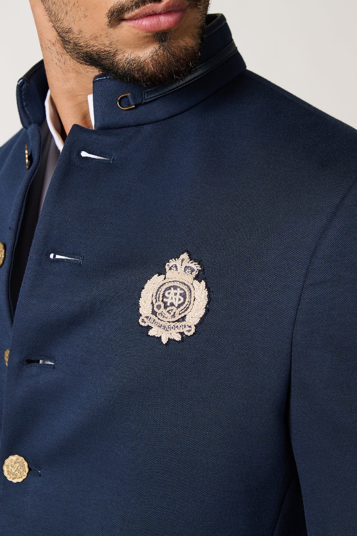 Navy Bandhgala with Contrasting crest