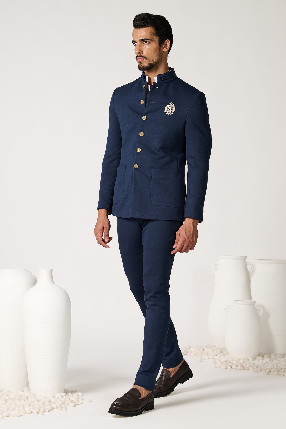 Navy Bandhgala with Contrasting crest